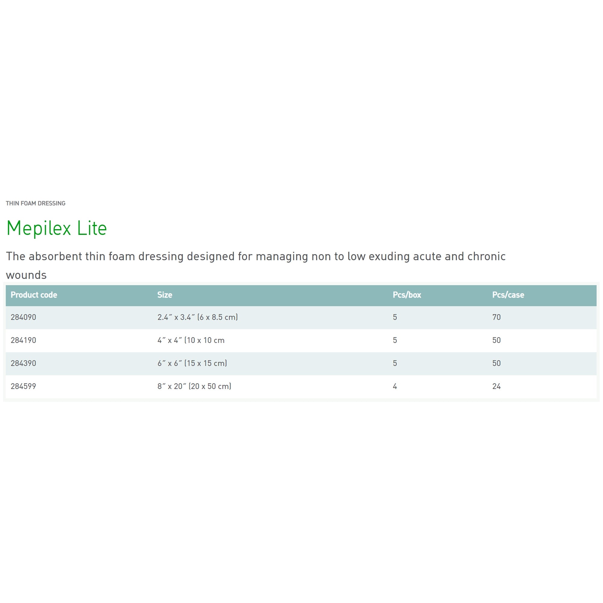 Thin Foam Dressing Mepilex Lite 8 X 20 Inch Without Border Film Backing Silicone Adhesive Rectangle Sterile, Packaging Type- Case