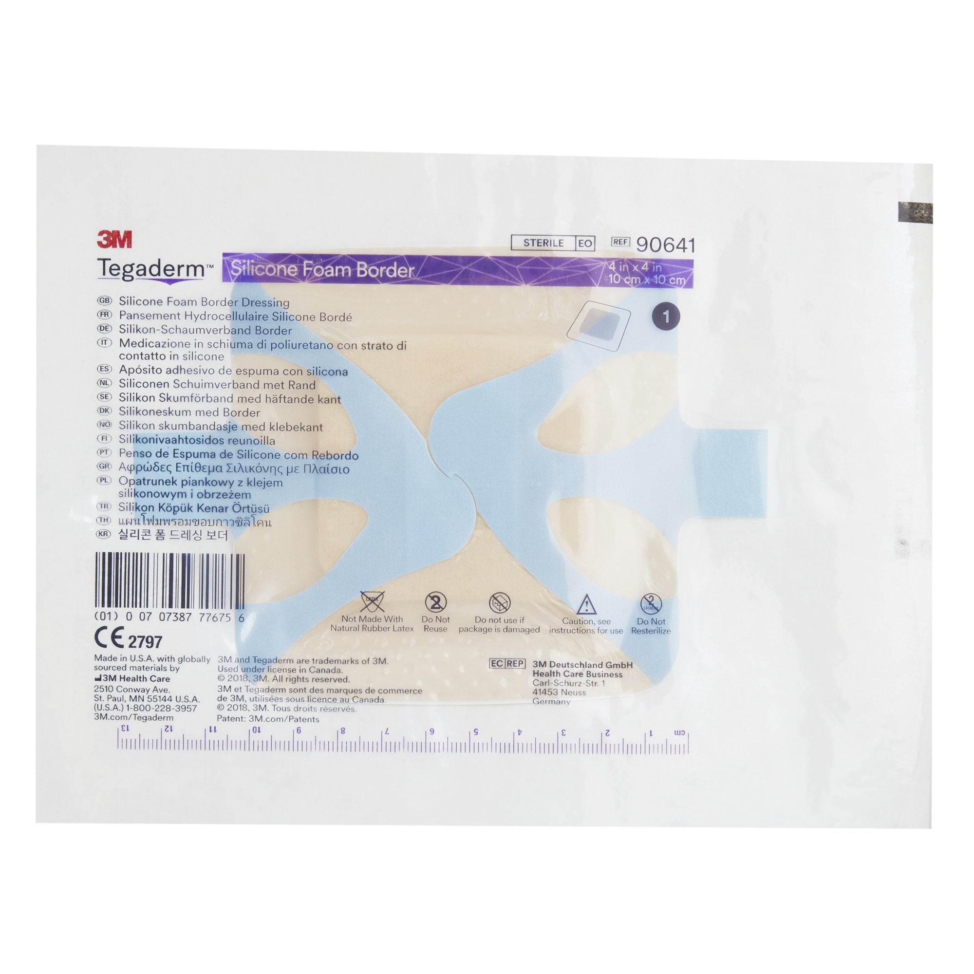 Foam Dressing 3M Tegaderm 4 X 4 Inch With Border Film Backing Silicone Adhesive Square Sterile,Packaging Type- Each