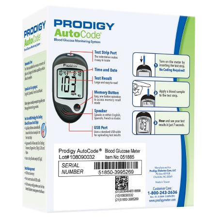 Blood Glucose Meter Prodigy 7 Second Results Stores up to 450 Results No Coding Required,Packaging Type- Each
