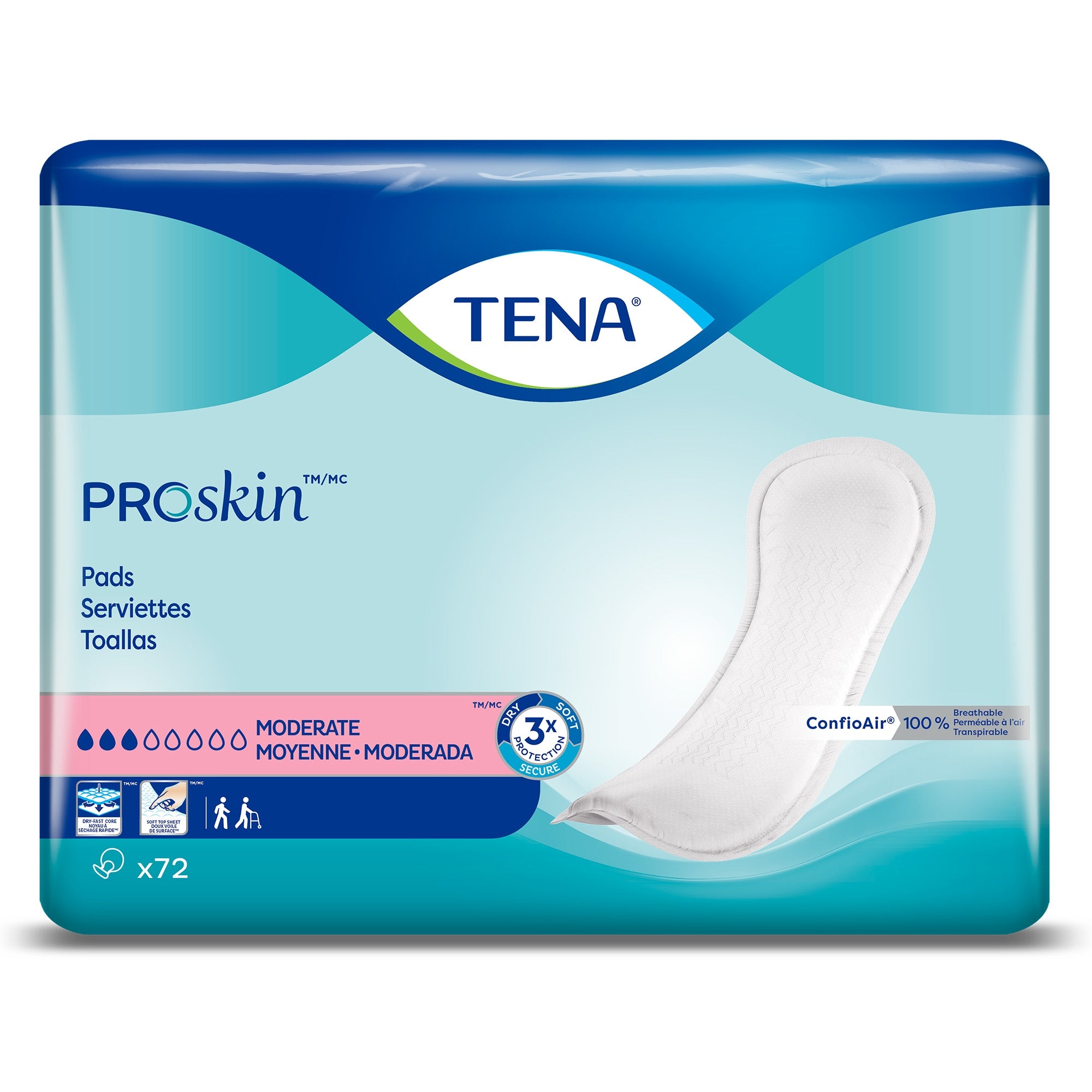 Bladder Control Pad TENA ProSkin Moderate 11 Inch Length Moderate Absorbency Dry-Fast Core One Size Fits Most, Packaging Type- Case