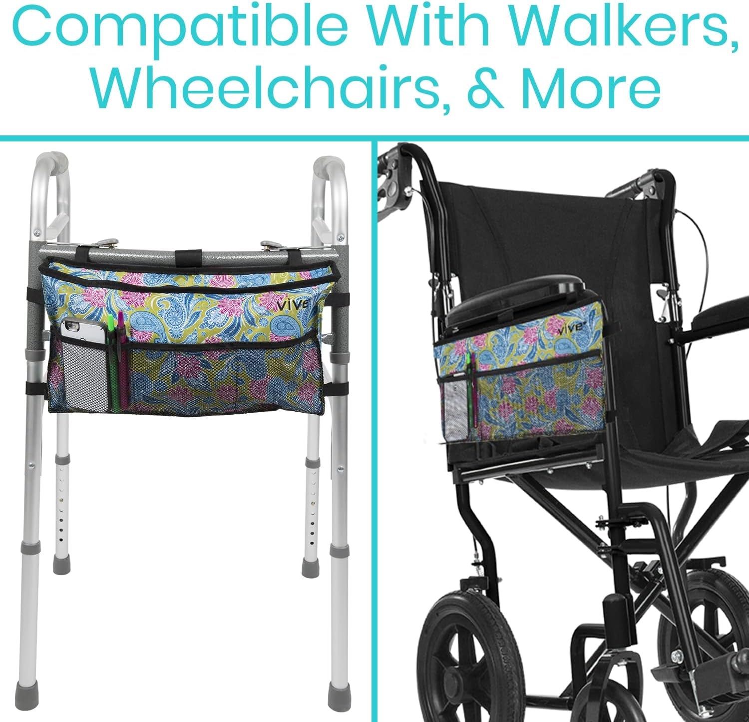 Walker Bag - Accessories Wheelchair Basket Pouch (Water Resistant) - Seniors Caddy Accessory Attachment for Folding, Rolling Walkers - Carry Storage Carrier Tote - Lightweight, Universal Size