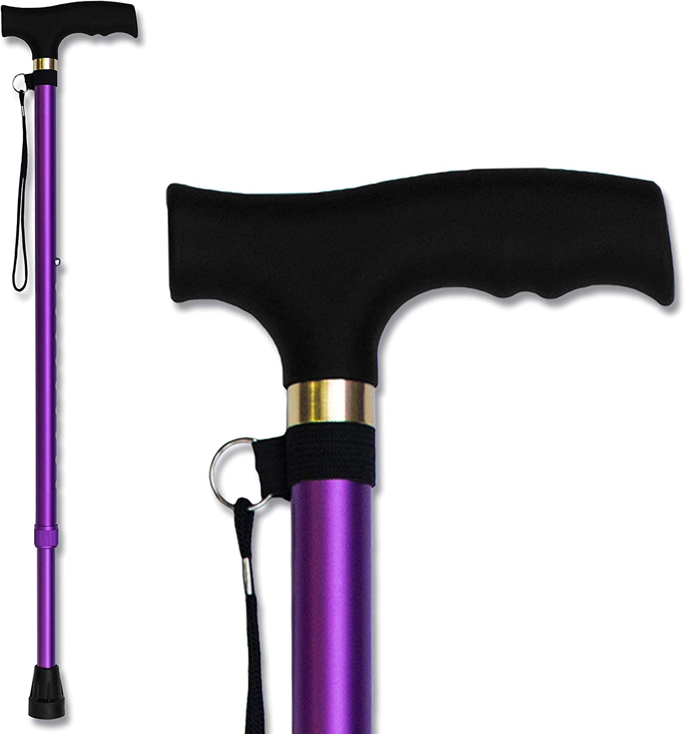 Walking Cane - Adjustable Walking Stick - Lightweight Aluminum Offset Cane with Ergonomic Handle and Wrist Strap - Ideal Daily Living Aid for Limited Mobility