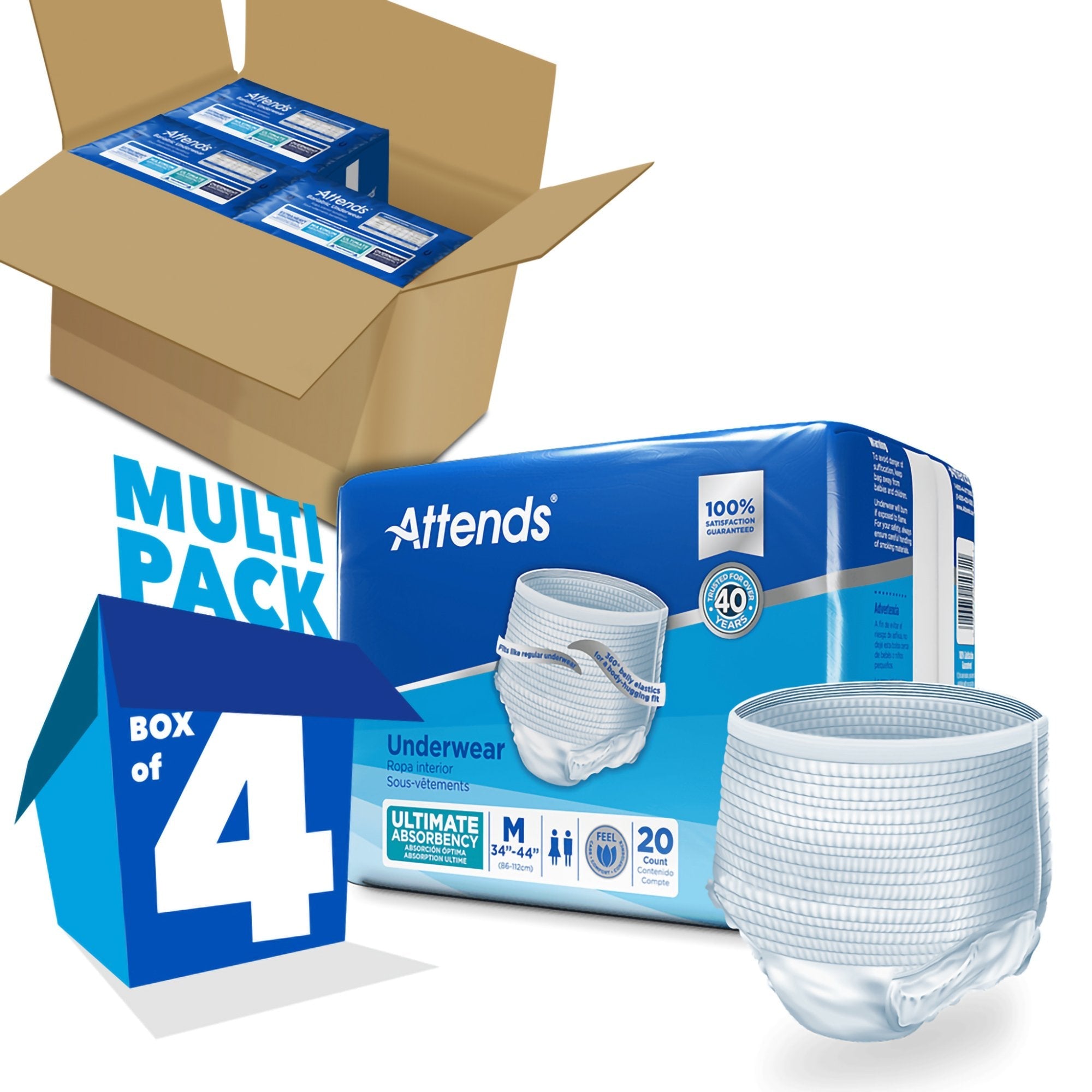 Unisex Adult Absorbent Underwear Attends Advanced Pull On with Tear Away Seams Medium Disposable Heavy Absorbency, Packaging Type- Case