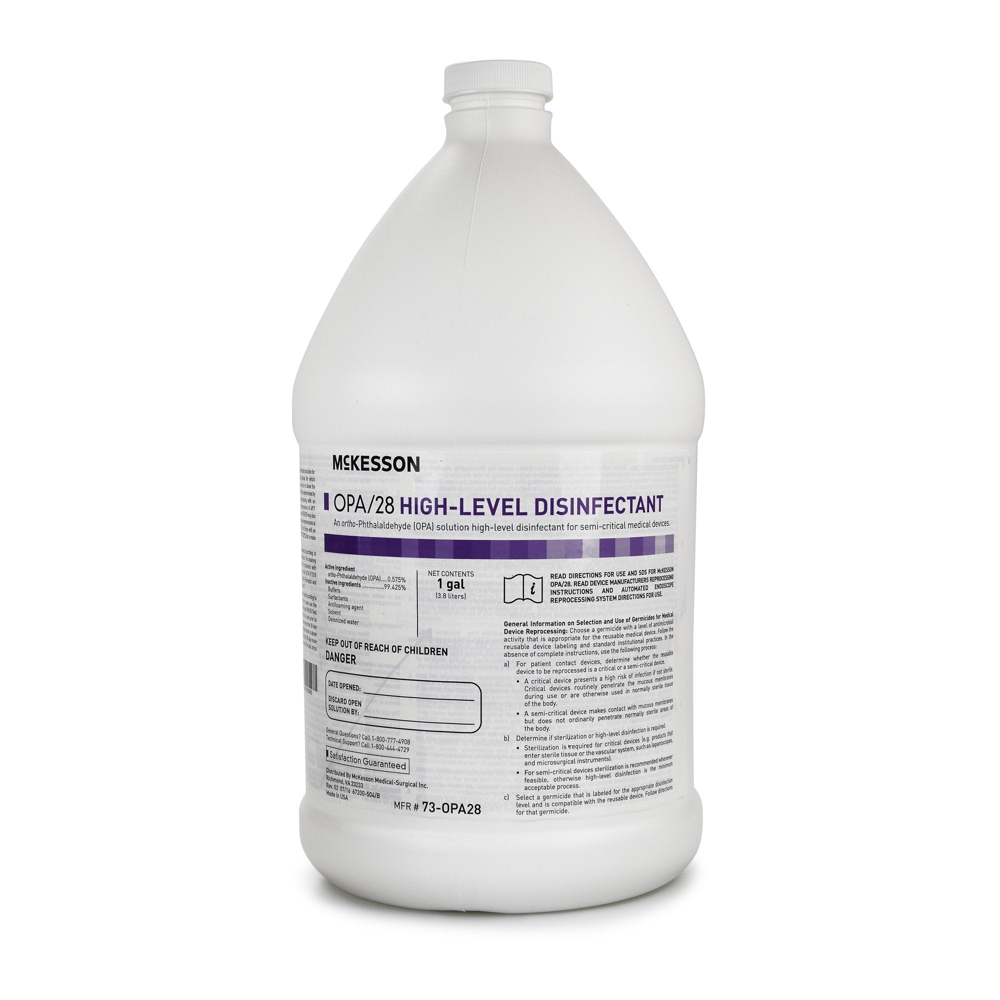 OPA High-Level Disinfectant McKesson OPA/28 RTU Liquid 1 gal. Jug Reusable, Packaging Type- Case