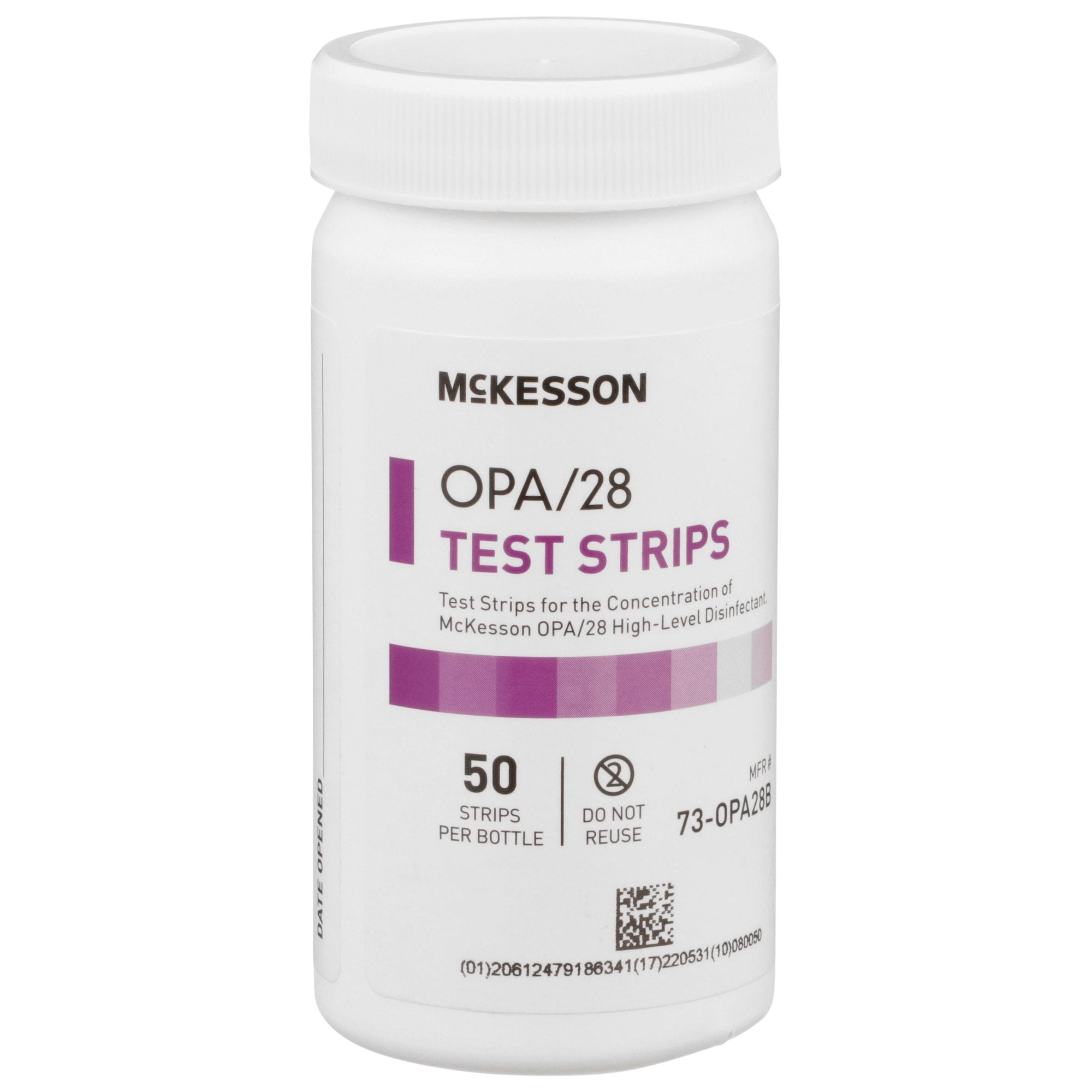 OPA Concentration Indicator McKesson OPA/28 Pad 50 Test Strips Bottle Single Use, Packaging Type- Case