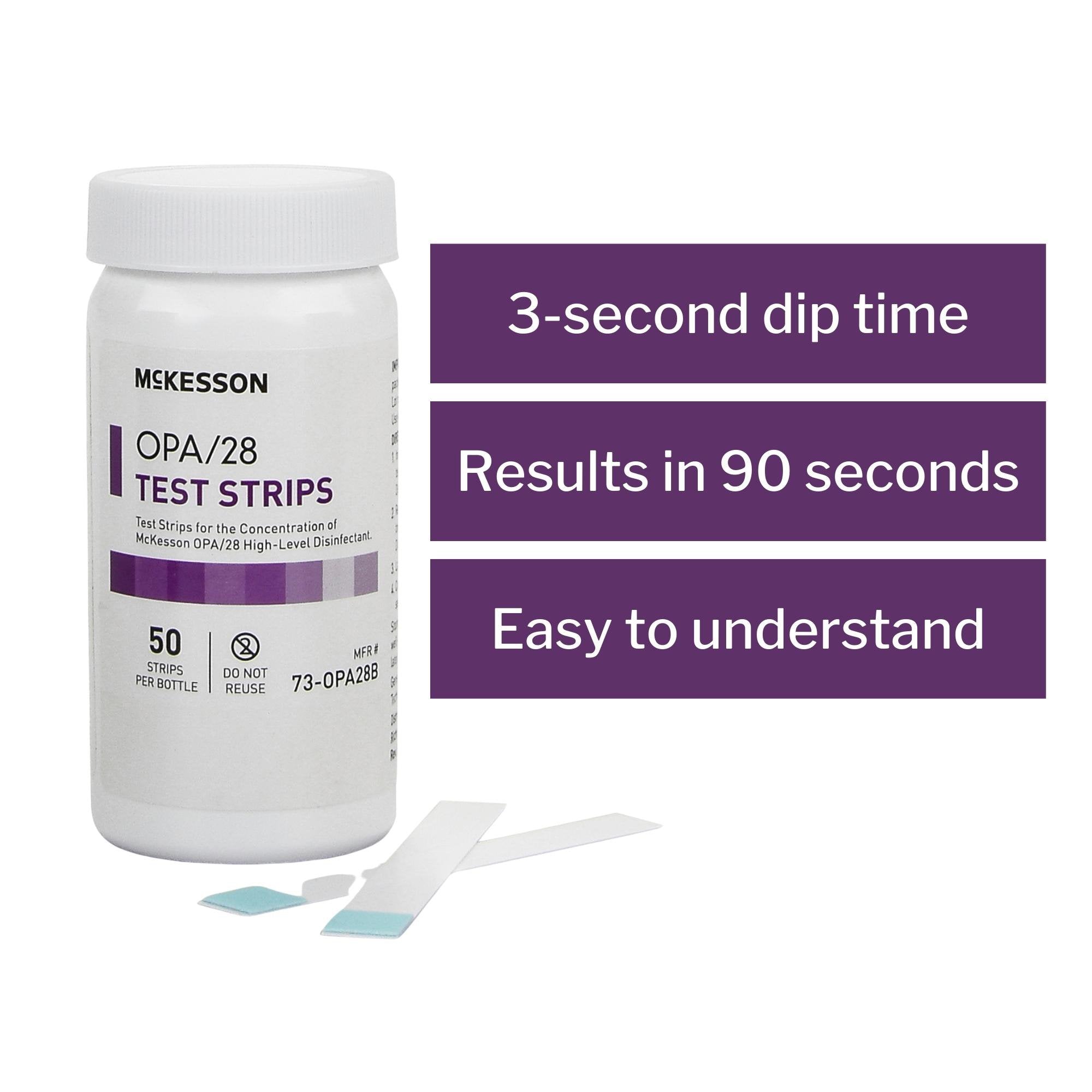 OPA Concentration Indicator McKesson OPA/28 Pad 50 Test Strips Bottle Single Use, Packaging Type- Case