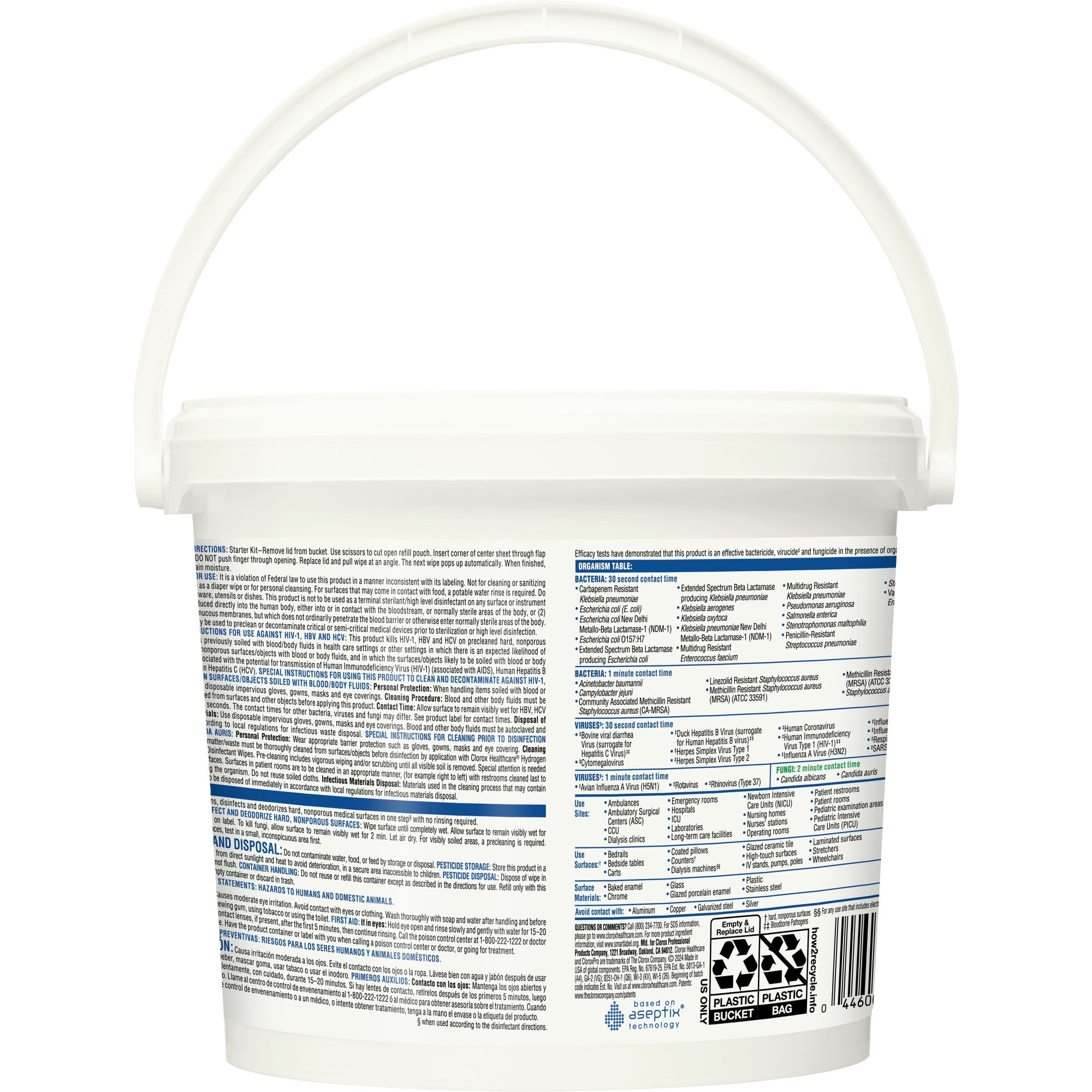 Clorox Healthcare Surface Disinfectant Cleaner Premoistened Hydrogen Peroxide Based Manual Pull Wipe 185 Count Pail Unscented NonSterile | 2CT/Case