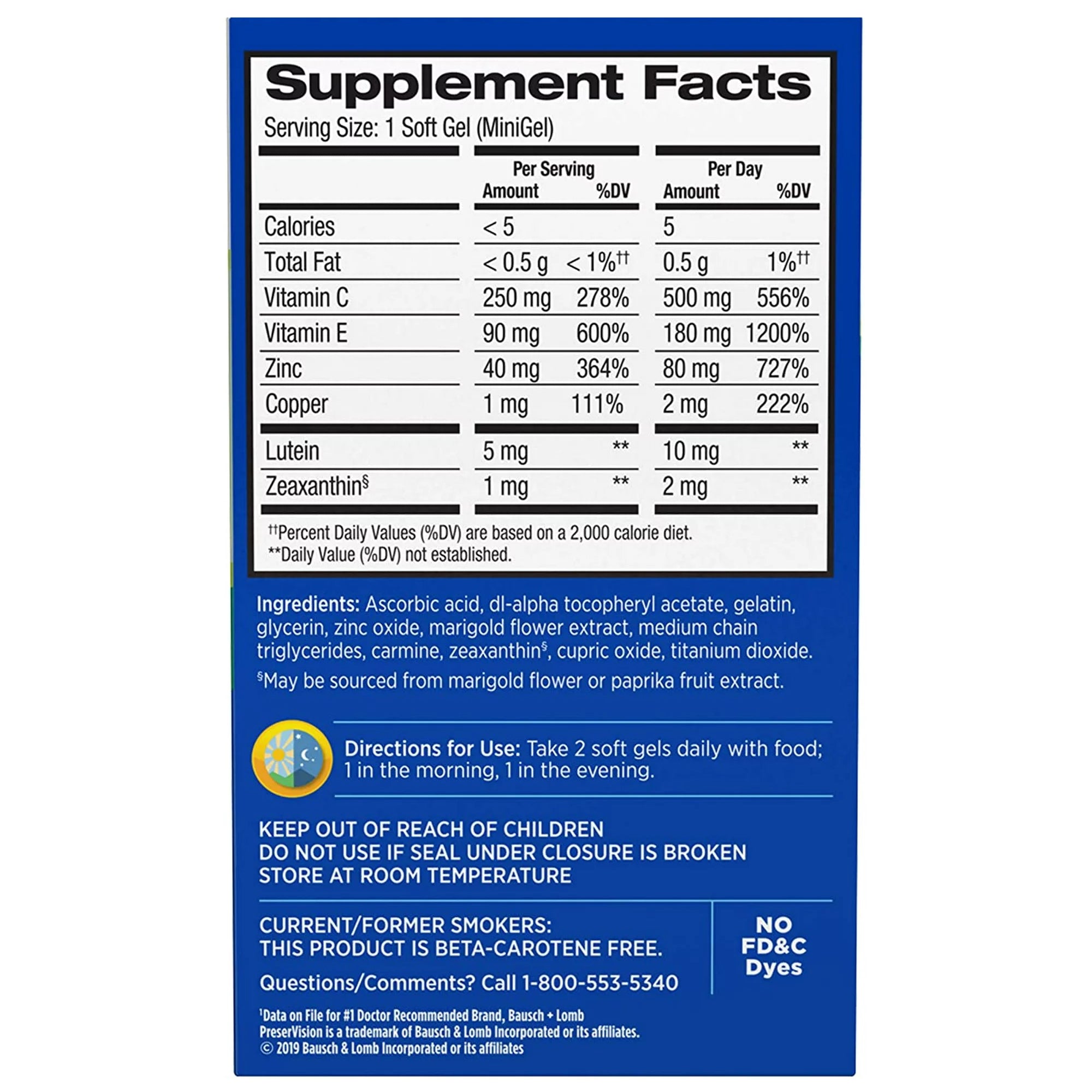 Eye Vitamin Supplement PreserVision® Areds 2 Ascorbic Acid / Vitamin E 2200 IU - 226 mg Strength Capsule 120 per Bottle