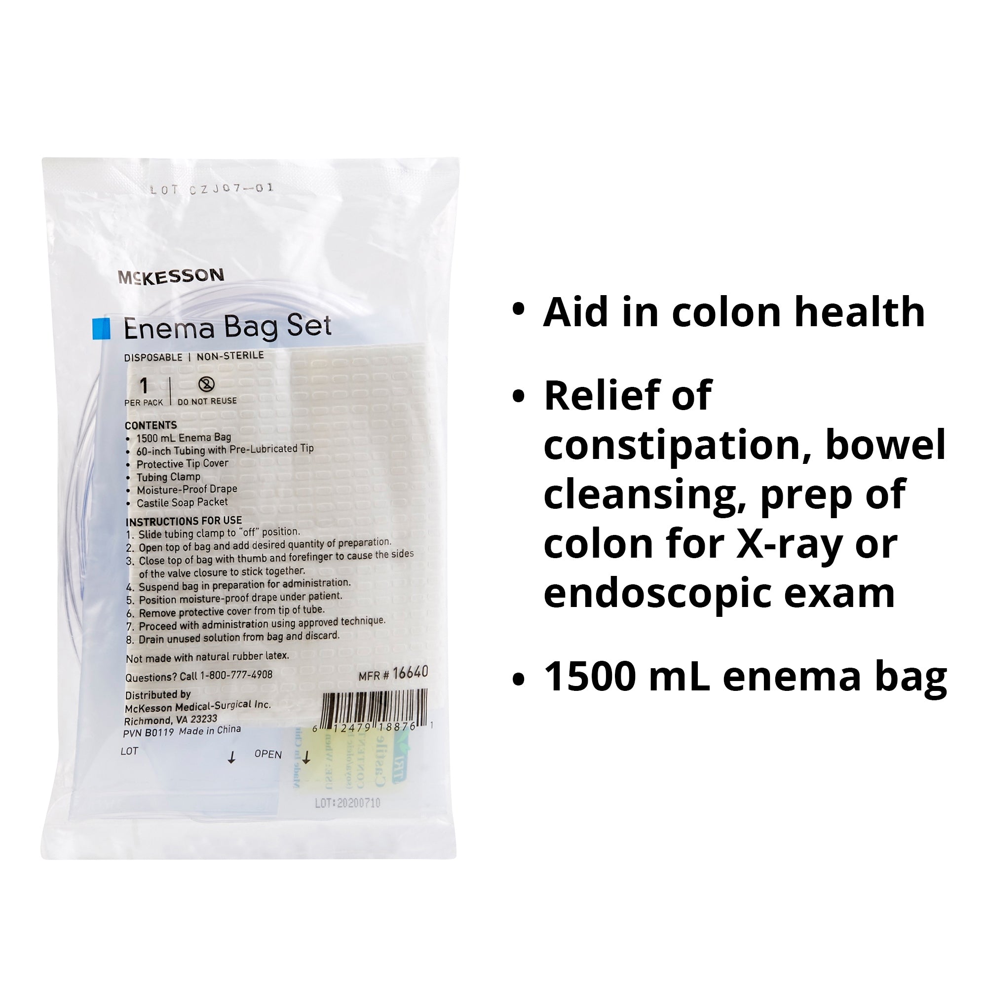 Enema Bag Set McKesson NonSterile 1500 mL, Packaging Type- Each