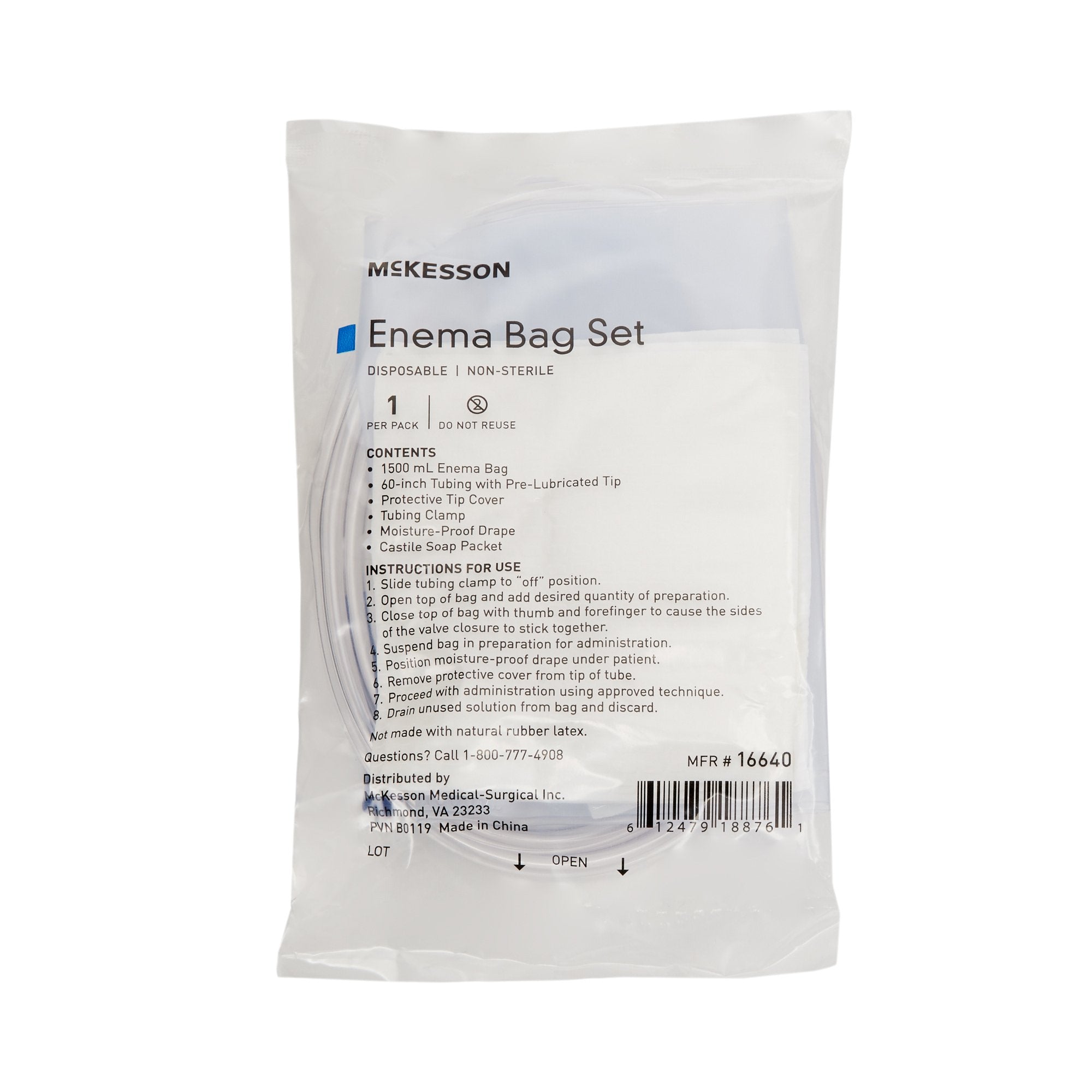 Enema Bag Set McKesson NonSterile 1500 mL, Packaging Type- Each
