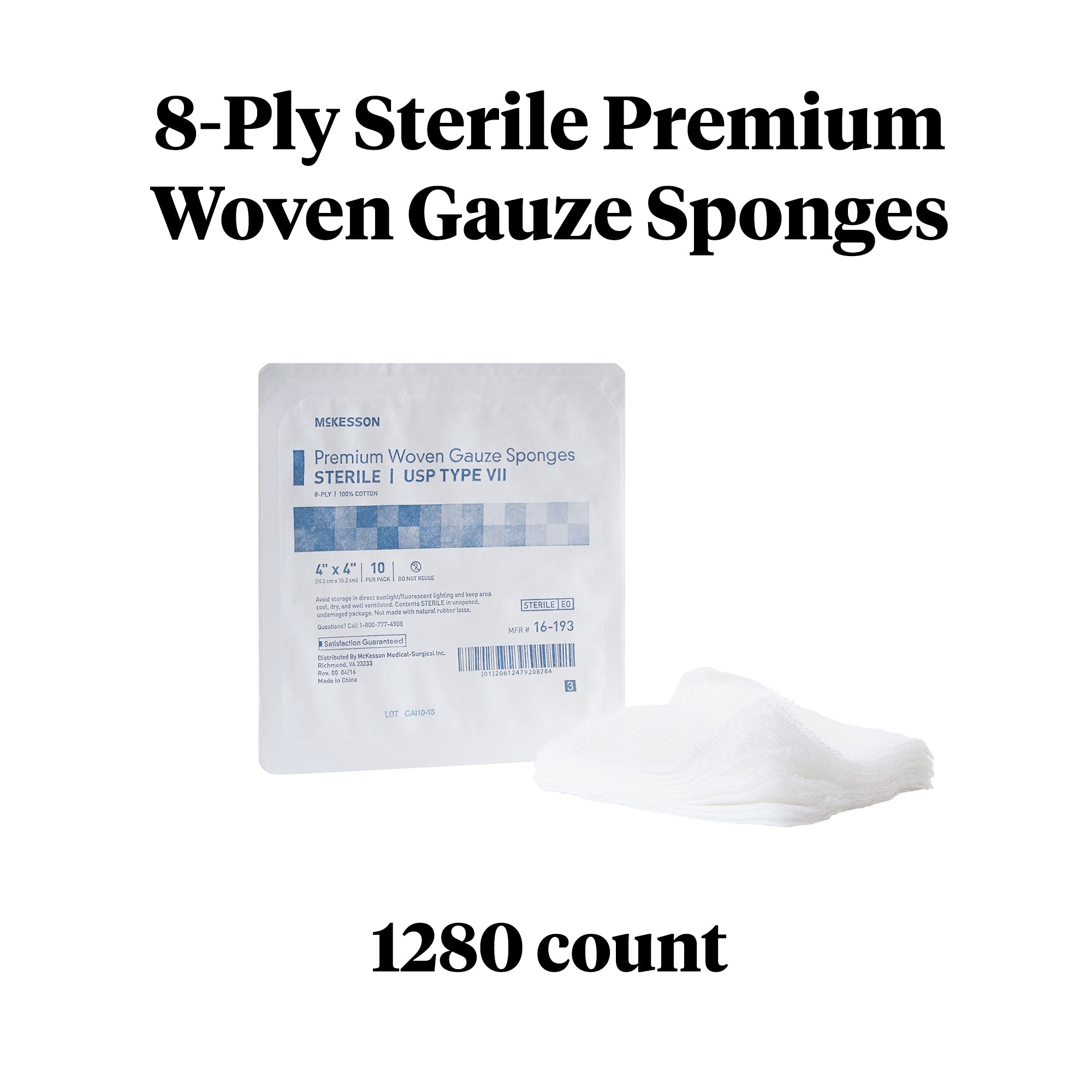 Gauze Sponge McKesson 4 X 4 Inch 8-Ply Sterile 10 per Tray, Packaging Type- Case