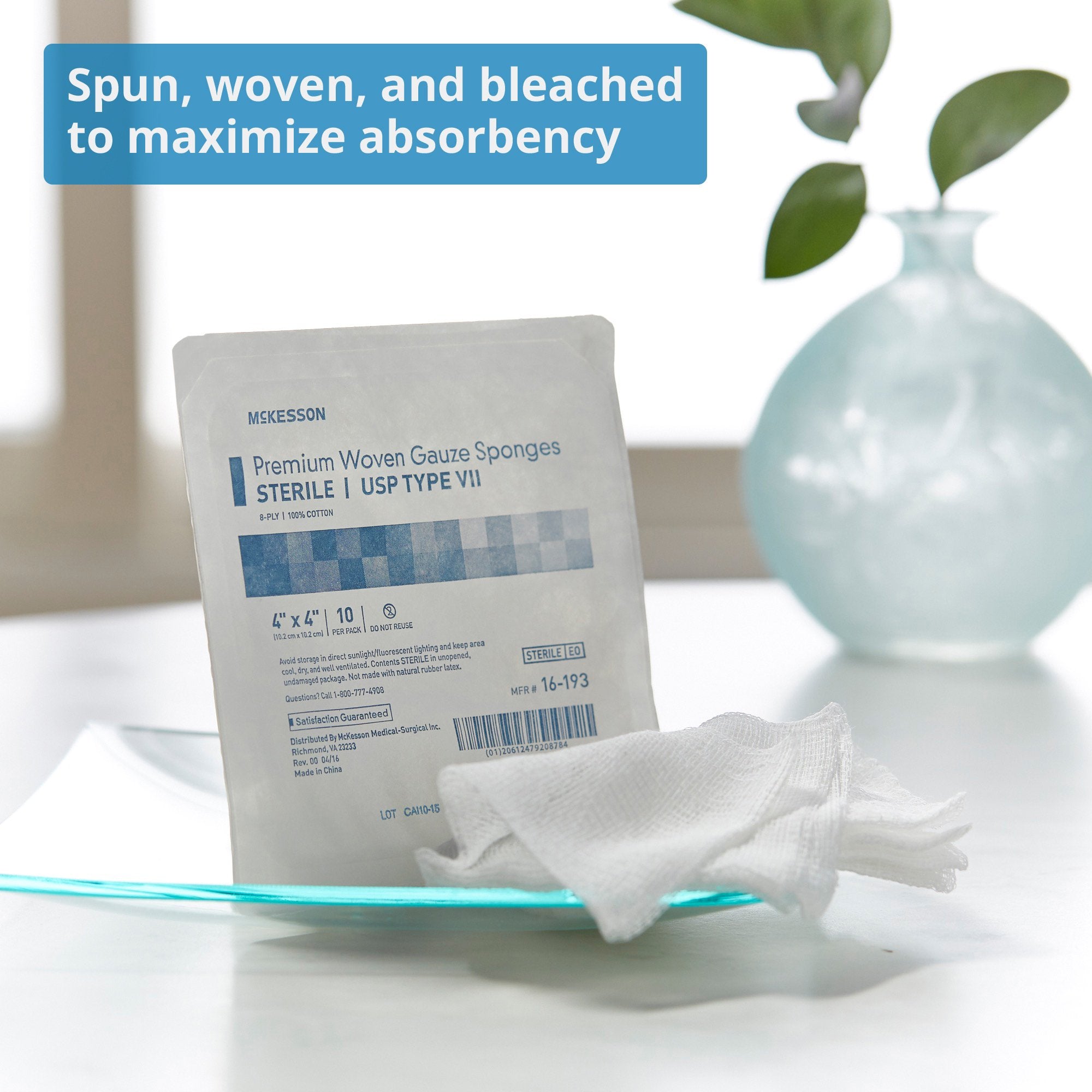 Gauze Sponge McKesson 4 X 4 Inch 8-Ply Sterile 10 per Tray, Packaging Type- Case