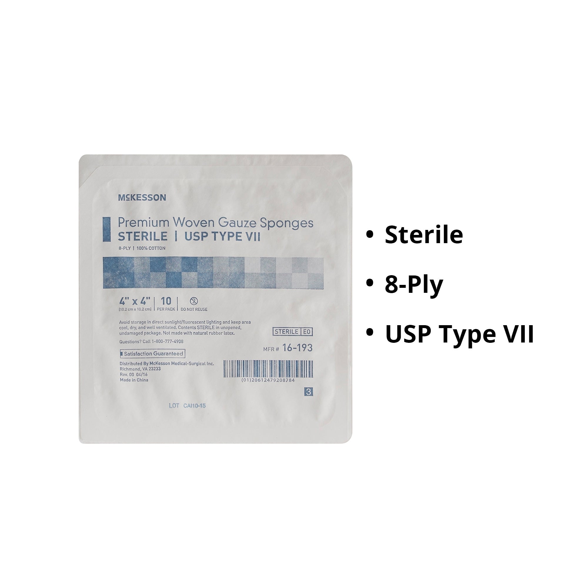 Gauze Sponge McKesson 4 X 4 Inch 8-Ply Sterile 10 per Tray, Packaging Type- Case