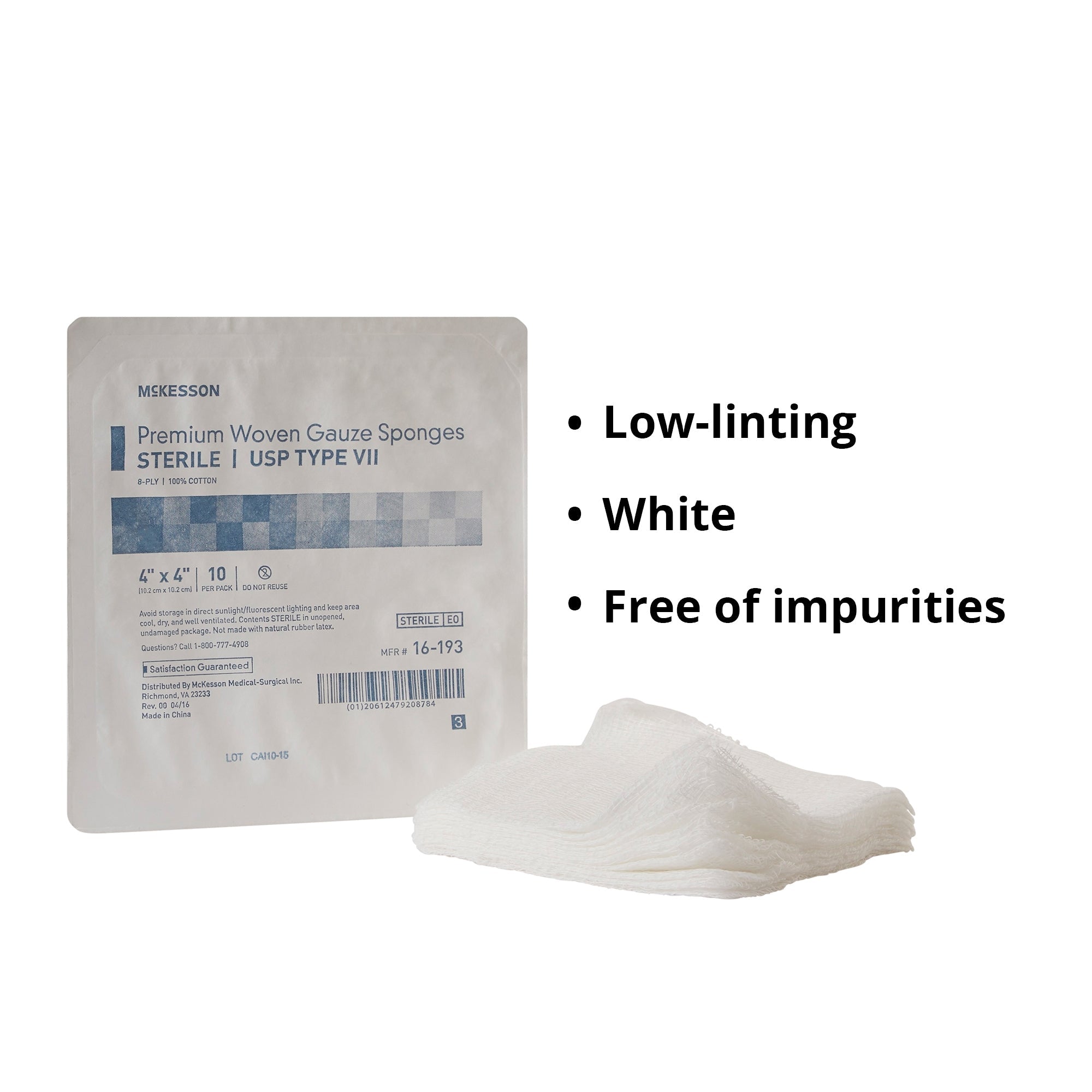 Gauze Sponge McKesson 4 X 4 Inch 8-Ply Sterile 10 per Tray, Packaging Type- Case