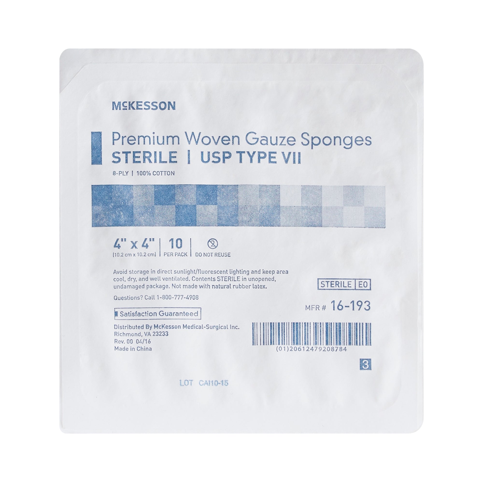 Gauze Sponge McKesson 4 X 4 Inch 8-Ply Sterile 10 per Tray, Packaging Type- Case