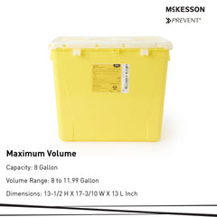 Chemotherapy Waste Container McKesson Prevent Yellow Base 13-1/2 H X 17-3/10 W X 13 L Inch Vertical Entry 8 Gallon, Packaging Type- Case