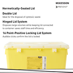 Chemotherapy Waste Container McKesson Prevent Yellow Base 13-1/2 H X 17-3/10 W X 13 L Inch Vertical Entry 8 Gallon, Packaging Type- Case