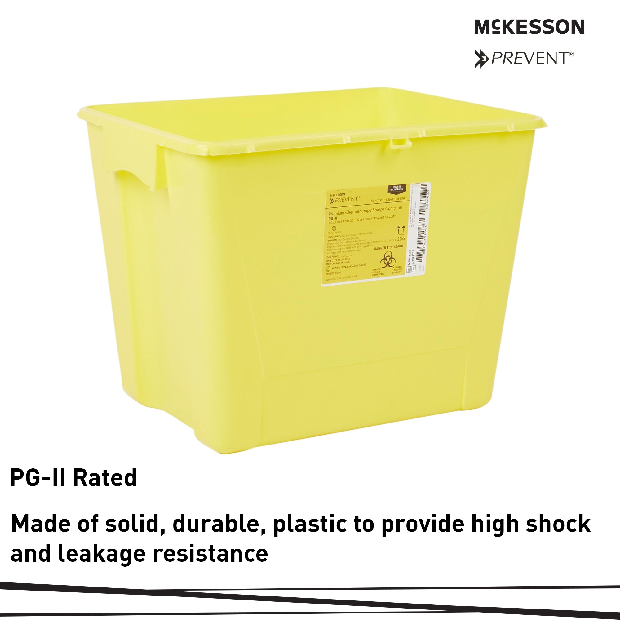 Chemotherapy Waste Container McKesson Prevent Yellow Base 13-1/2 H X 17-3/10 W X 13 L Inch Vertical Entry 8 Gallon, Packaging Type- Each