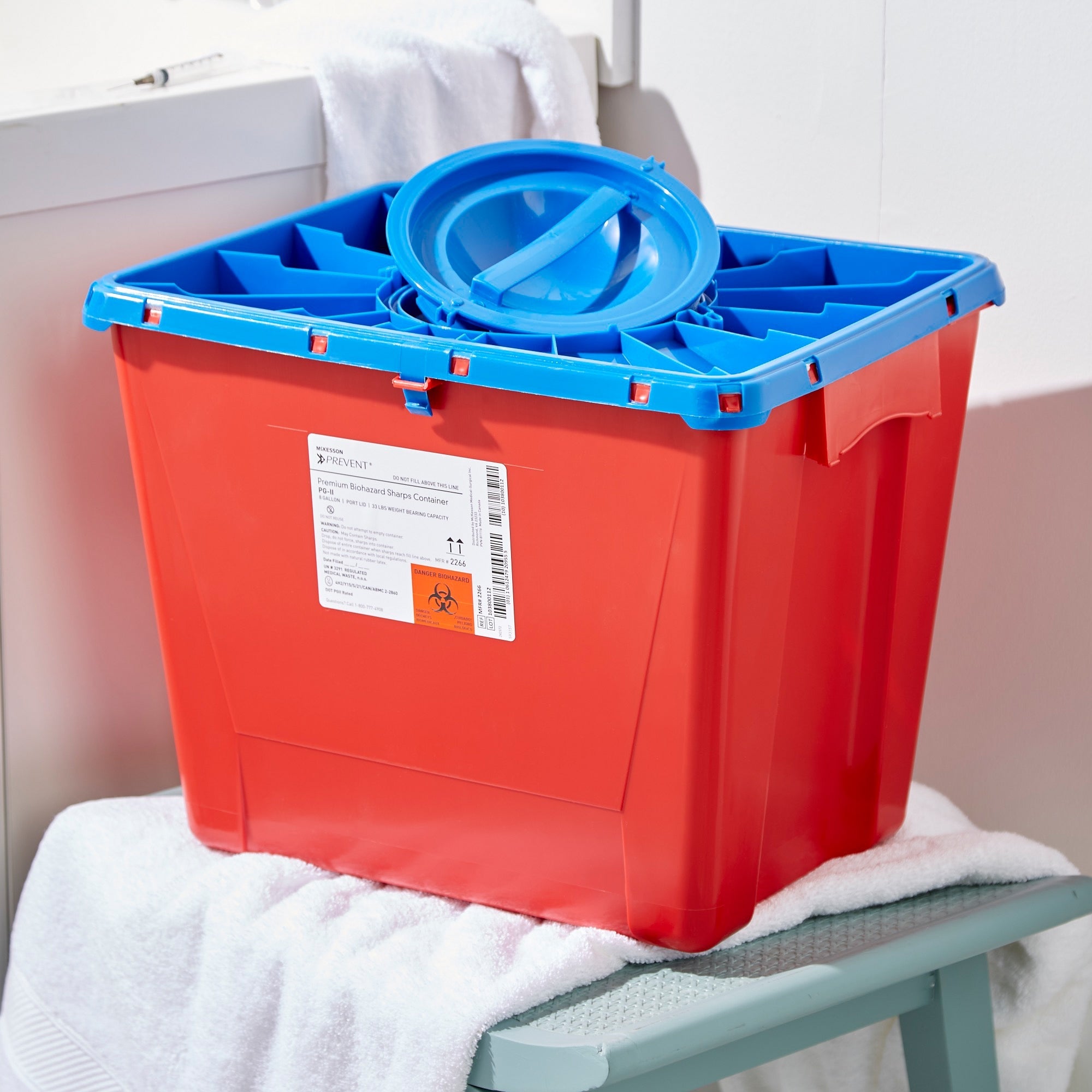 Sharps Container McKesson Prevent Red Base 13-1/2 H X 17-3/10 W X 13 L Inch Vertical Entry 8 Gallon, Packaging Type- Case