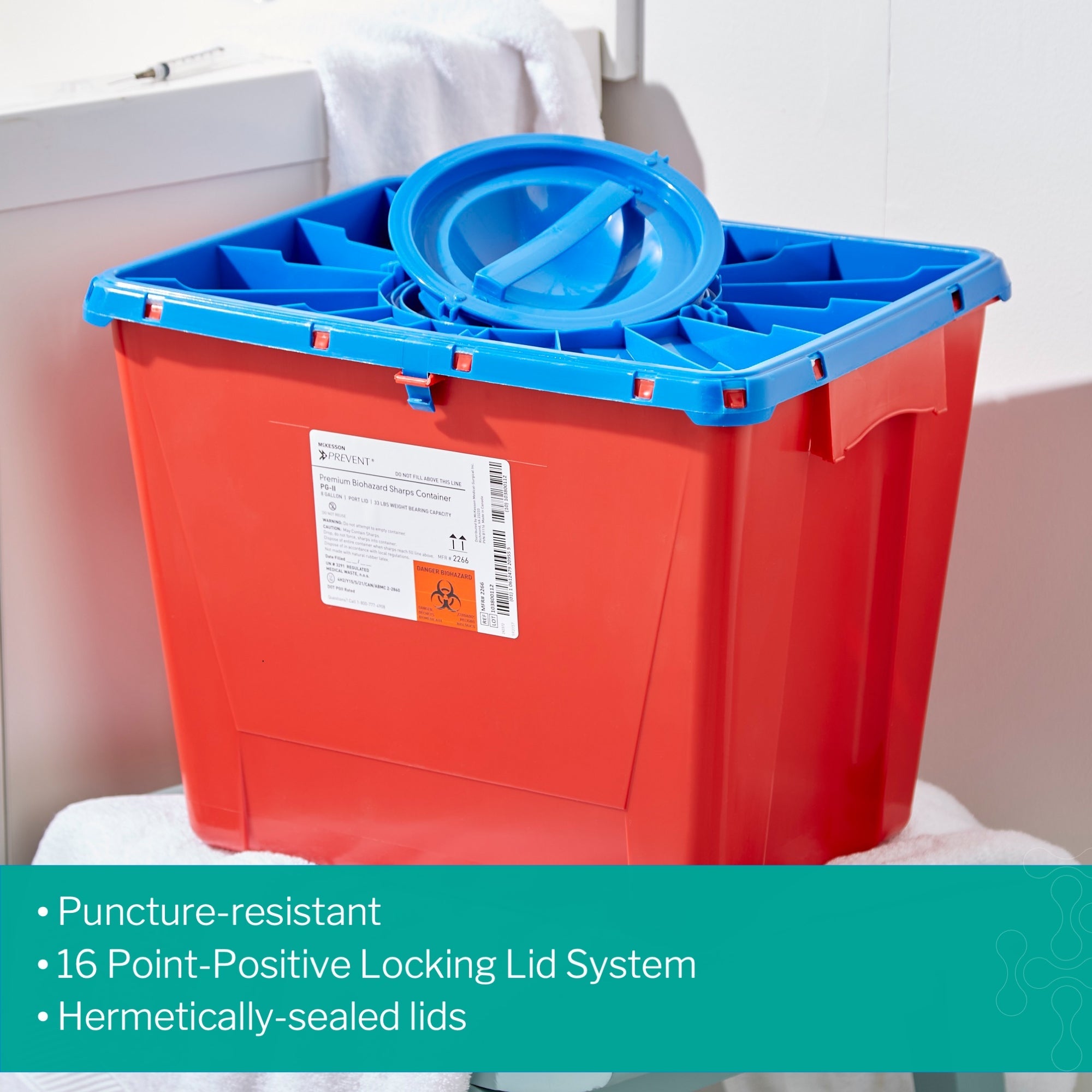 Sharps Container McKesson Prevent Red Base 13-1/2 H X 17-3/10 W X 13 L Inch Vertical Entry 8 Gallon, Packaging Type- Case