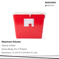 Sharps Container McKesson Prevent Red Base 13-1/2 H X 17-3/10 W X 13 L Inch Vertical Entry 8 Gallon, Packaging Type- Case