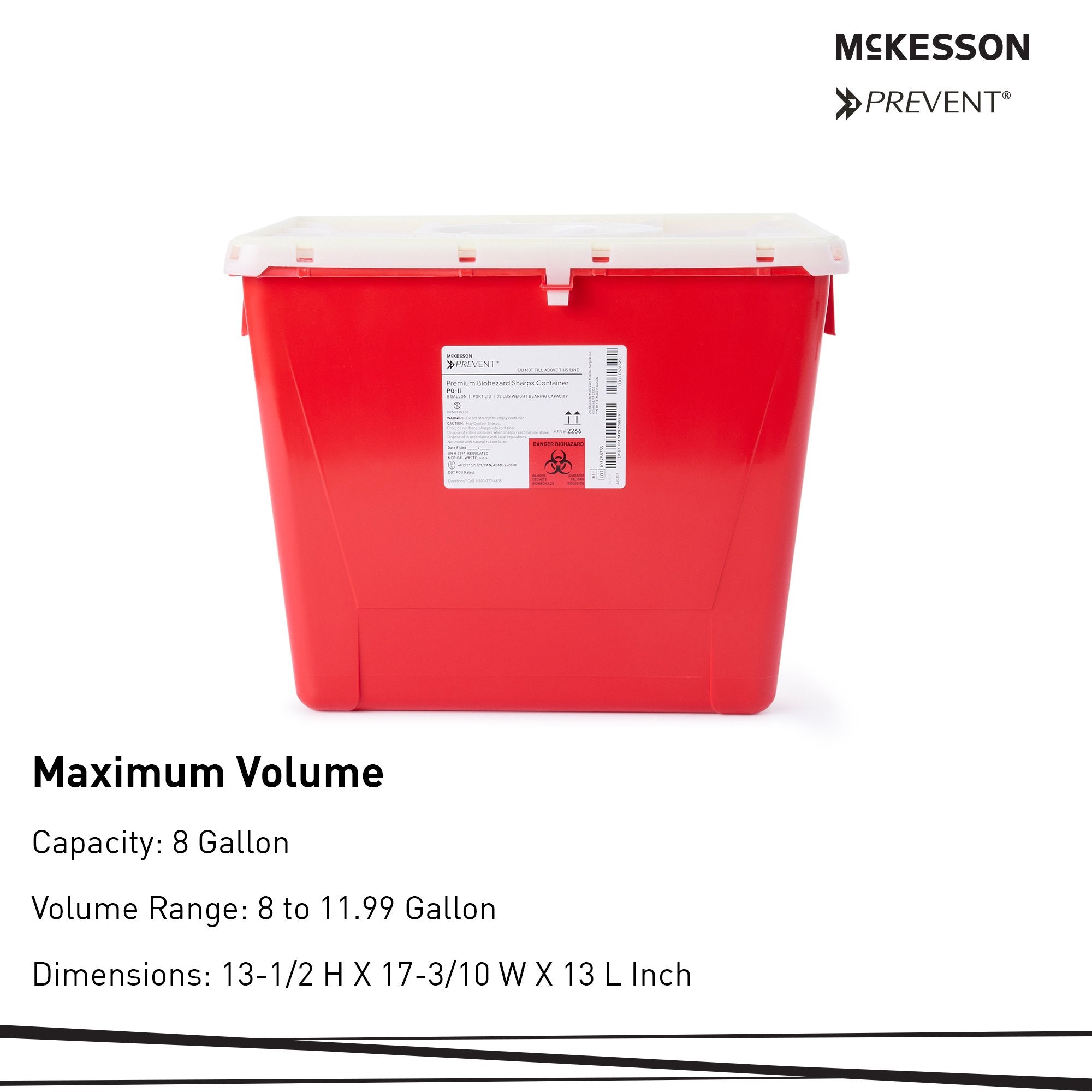 Sharps Container McKesson Prevent Red Base 13-1/2 H X 17-3/10 W X 13 L Inch Vertical Entry 8 Gallon, Packaging Type- Case