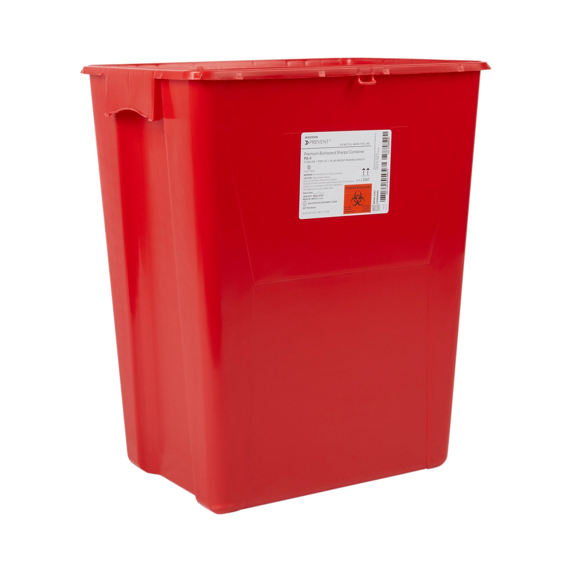 Sharps Container McKesson Prevent Red Base 20-4/5 H X 17-3/10 W X 13 L Inch Vertical Entry 12 Gallon,Packaging Type- Each