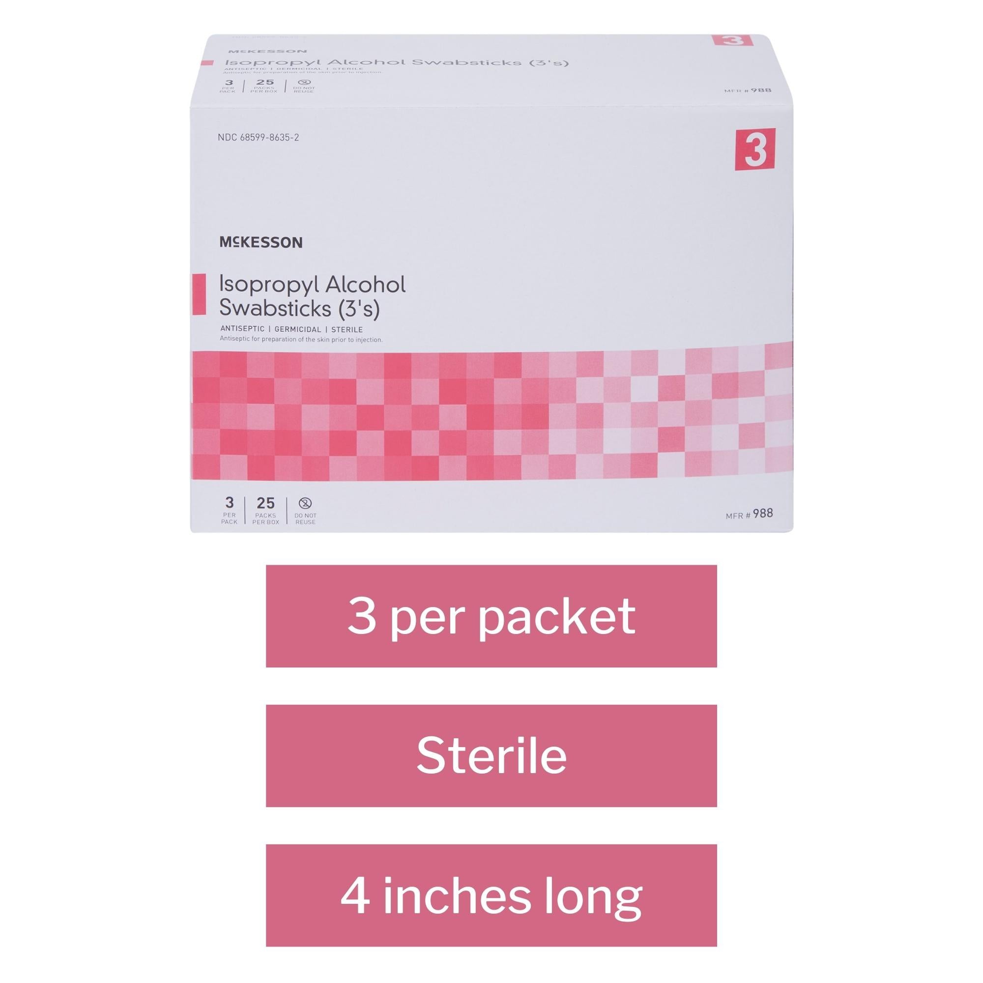 Hisopo impregnado con alcohol isopropílico McKesson al 70 %. Envase individual estéril. Tipo de embalaje: caja.