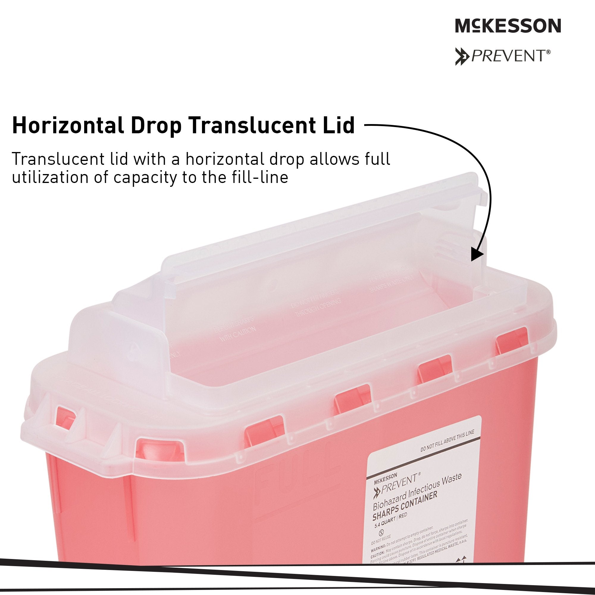 Sharps Container McKesson Prevent Red Base 11 H X 12 W X 4-3/4 D Inch Horizontal Entry 1.35 Gallon, Packaging Type- Case