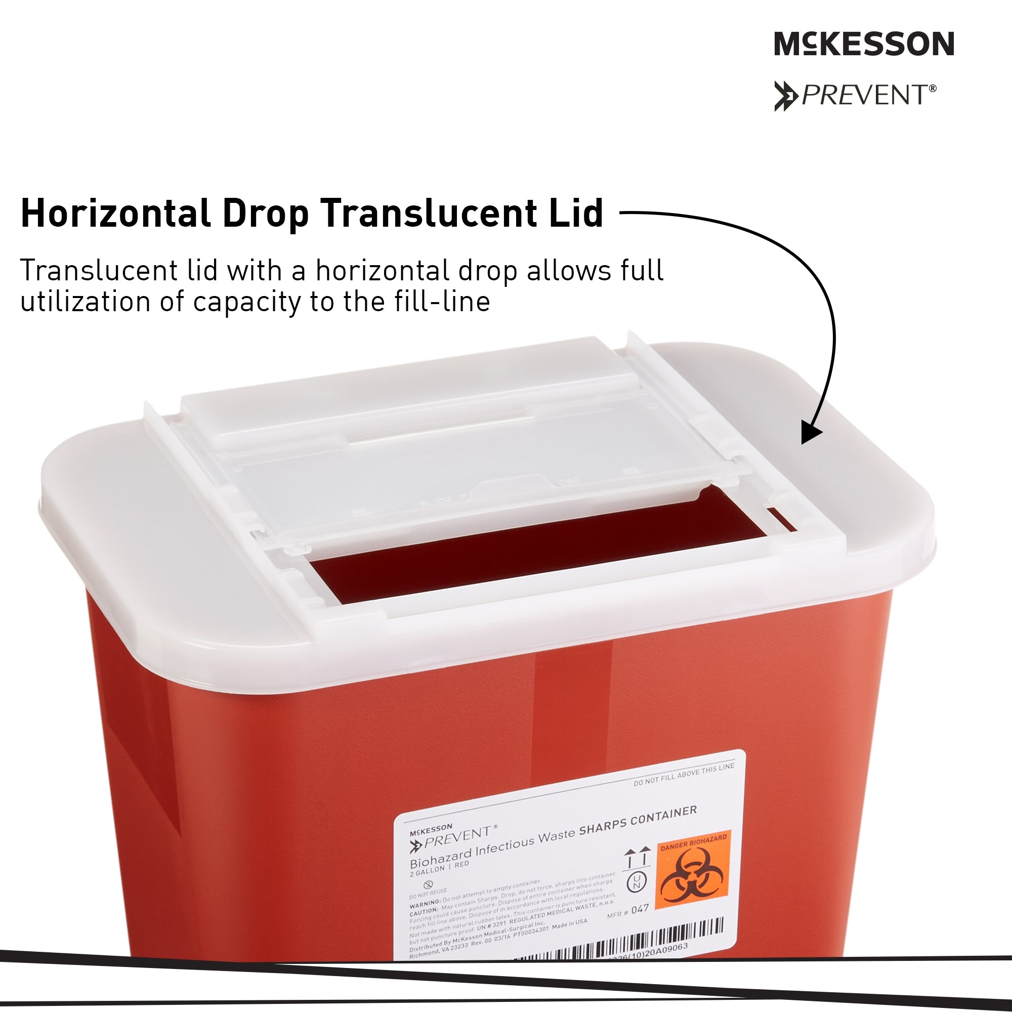 Sharps Container McKesson Prevent Red Base 10-1/4 H X 7 W X 10-1/2 D Inch Horizontal Entry 2 Gallon,  Packaging Type- Case