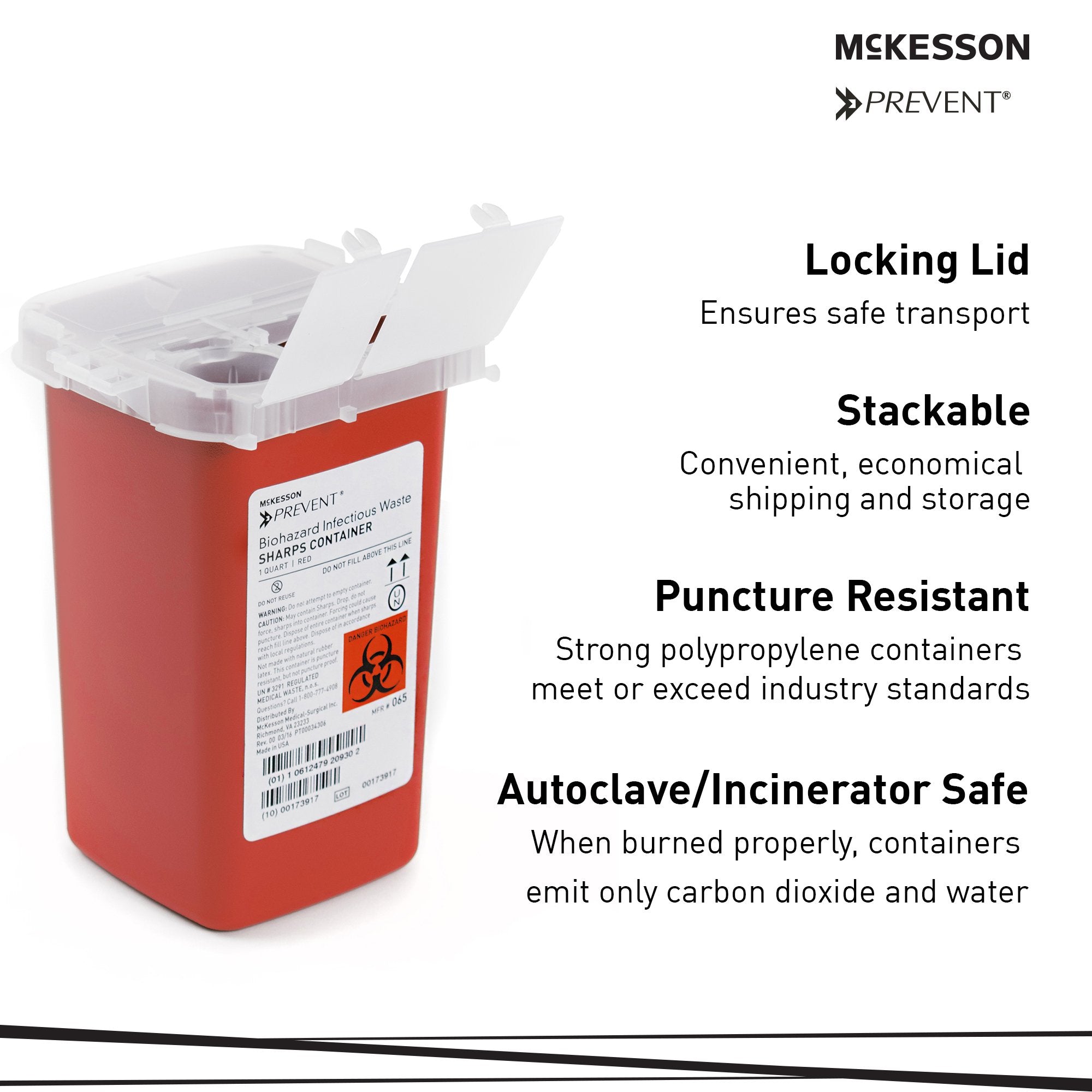 Sharps Container McKesson Prevent Red Base 6-1/4 H X 4-1/4 W X 4-1/4 D Inch Vertical Entry 0.25 Gallon, Packaging Type- Case