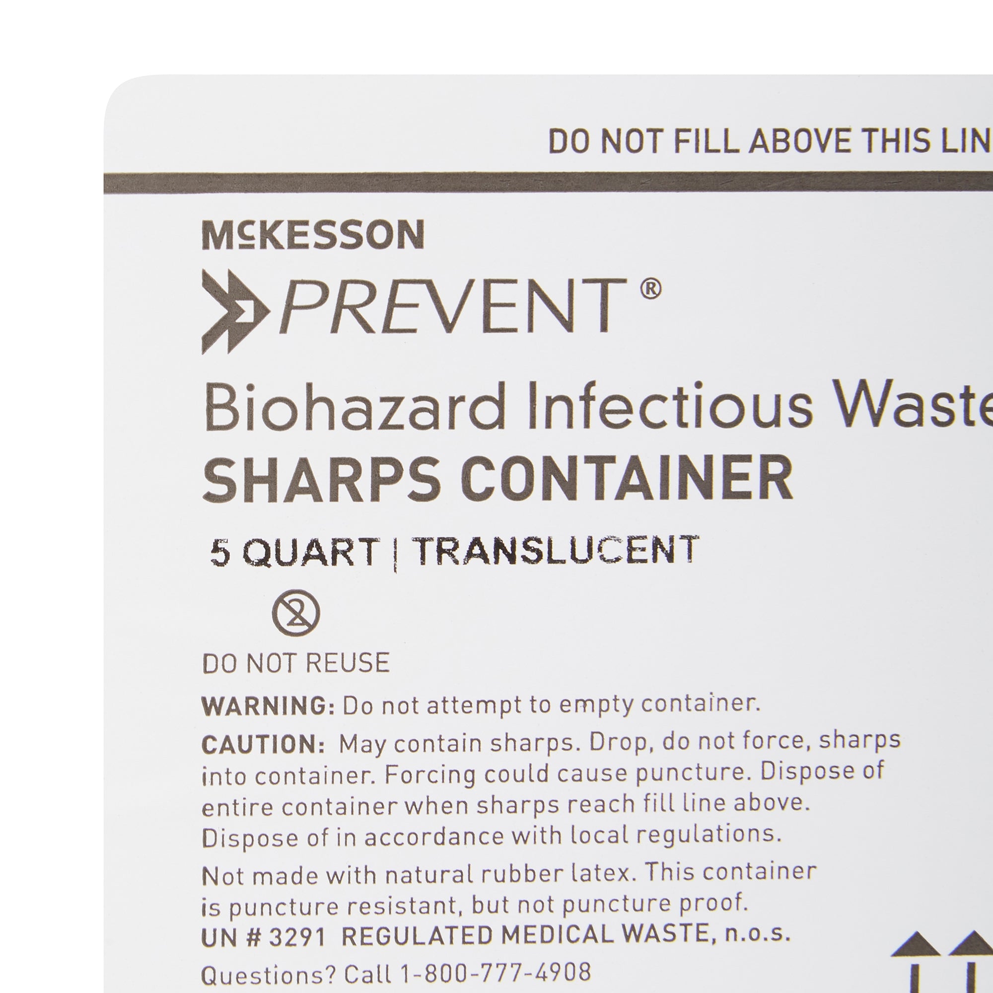 Sharps Container McKesson Prevent Translucent Base 10-3/4 H X 10-1/2 W X 4-3/4 D Inch Horizontal Entry 1.25 Gallon, Packaging Type- Case