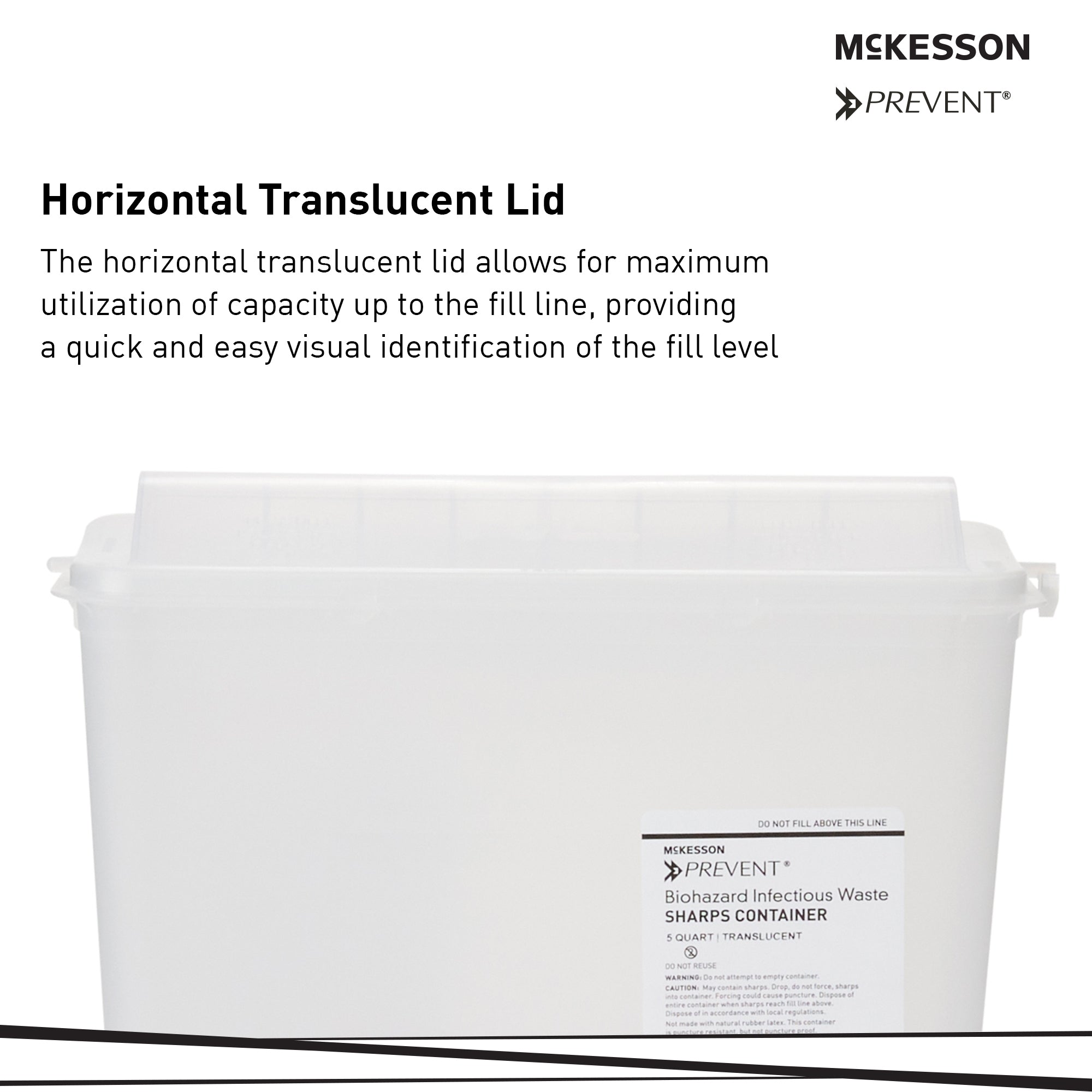 Sharps Container McKesson Prevent Translucent Base 10-3/4 H X 10-1/2 W X 4-3/4 D Inch Horizontal Entry 1.25 Gallon, Packaging Type- Case