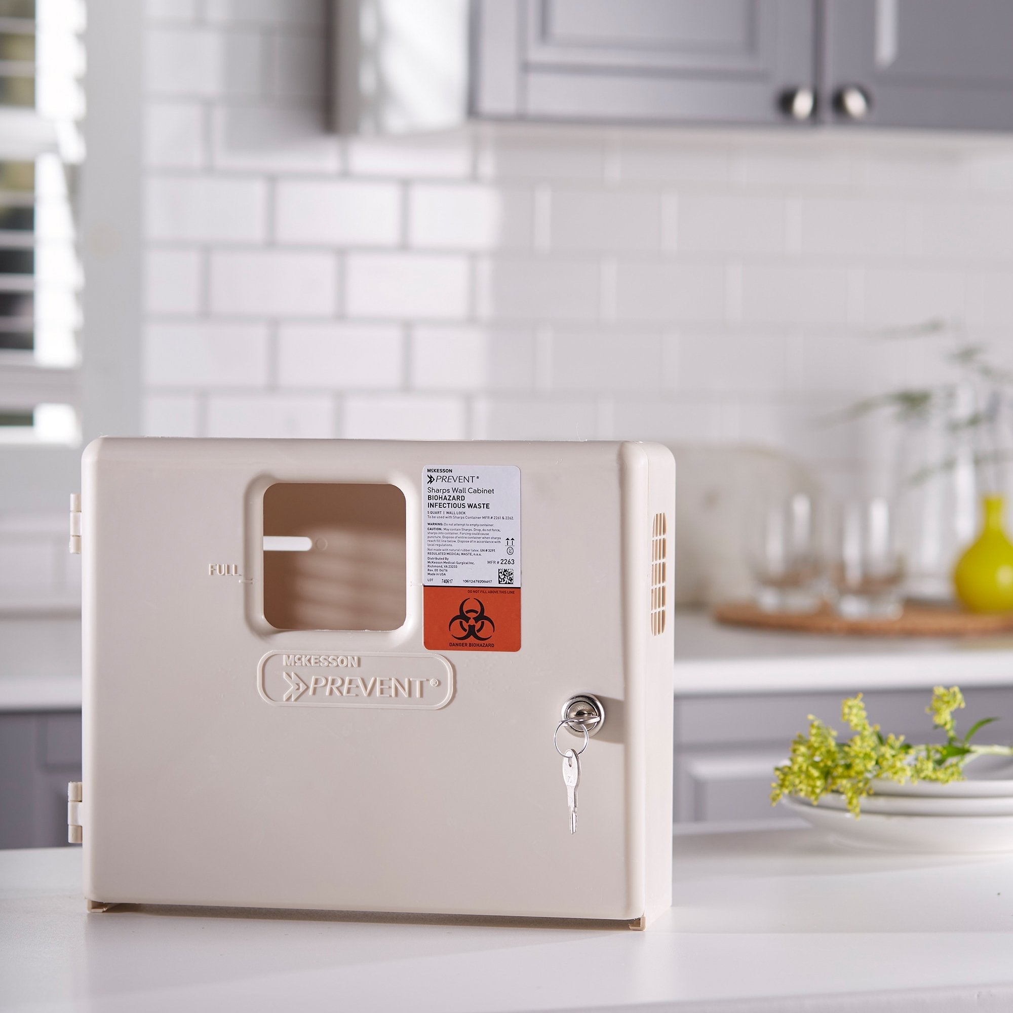 Sharps Container Cabinet / Wall Enclosure McKesson Prevent High Impact Polystyrene Wall Mount Locking, Packaging Type- Case