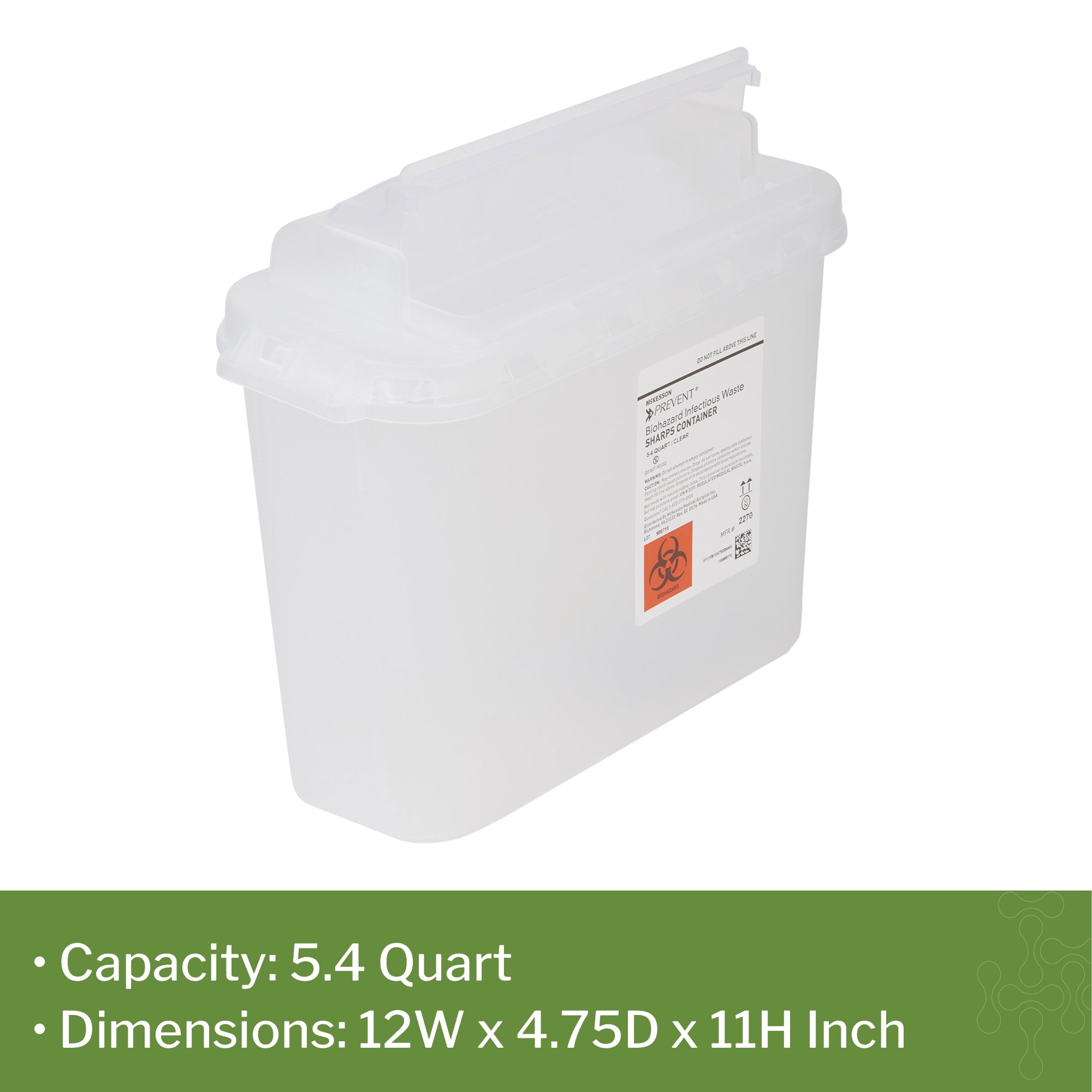 Sharps Container McKesson Prevent Translucent Base 11 H X 12 W X 4-3/4 D Inch Horizontal Entry 1.35 Gallon, Packaging Type- Case