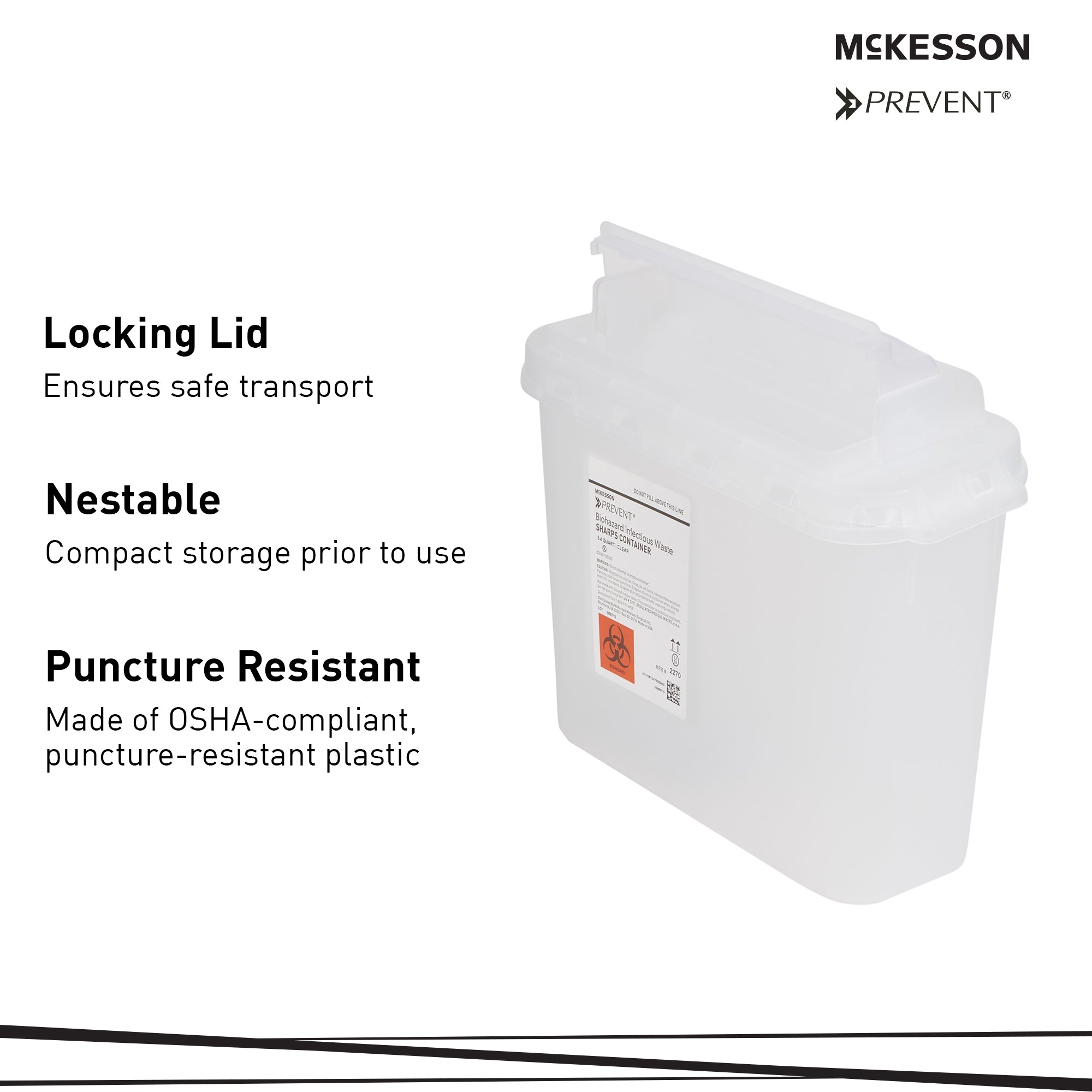 Sharps Container McKesson Prevent Translucent Base 11 H X 12 W X 4-3/4 D Inch Horizontal Entry 1.35 Gallon, Packaging Type- Case