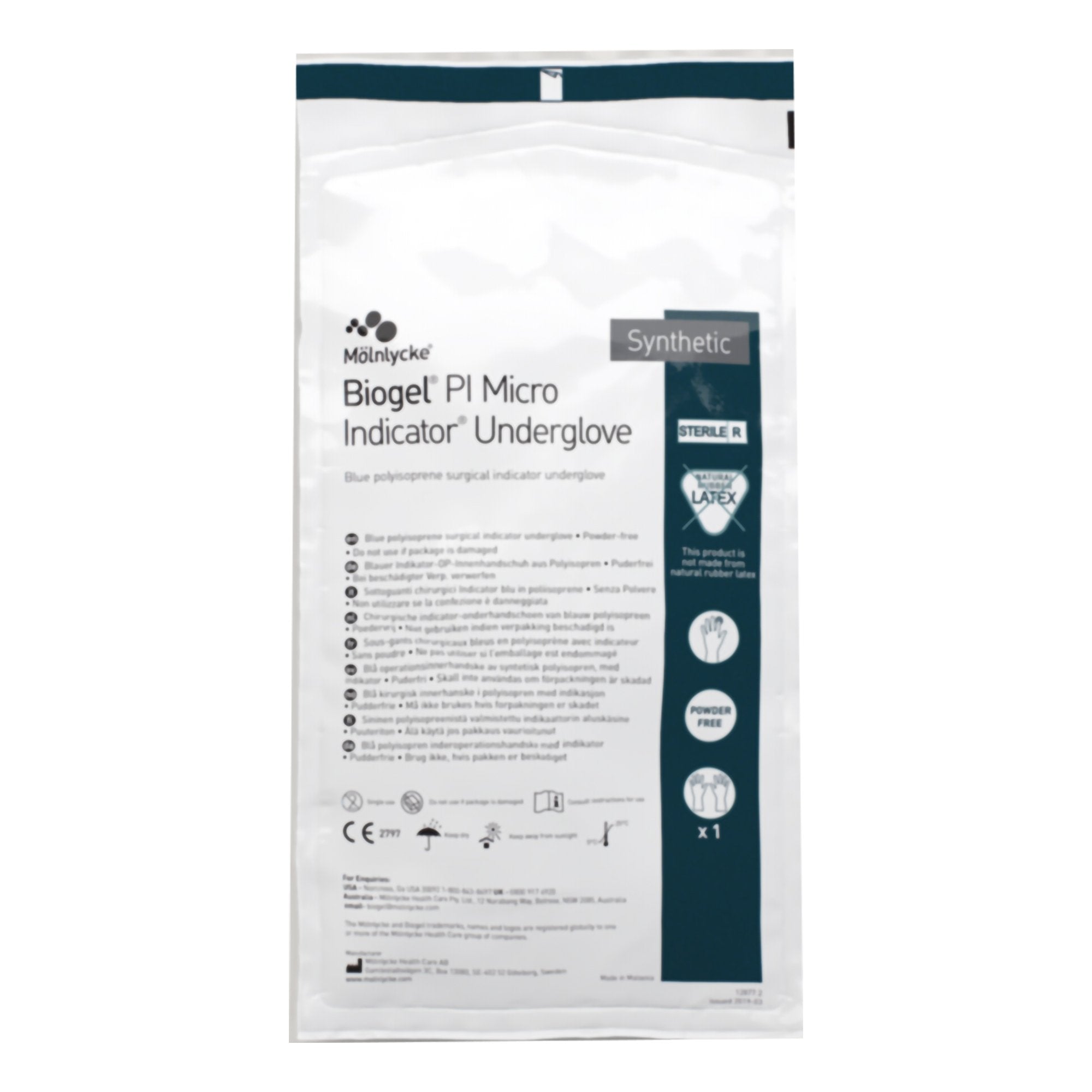 Surgical Underglove Biogel PI Micro Indicator Underglove Size 8 Sterile Polyisoprene Standard Cuff Length Smooth Blue Chemo Tested