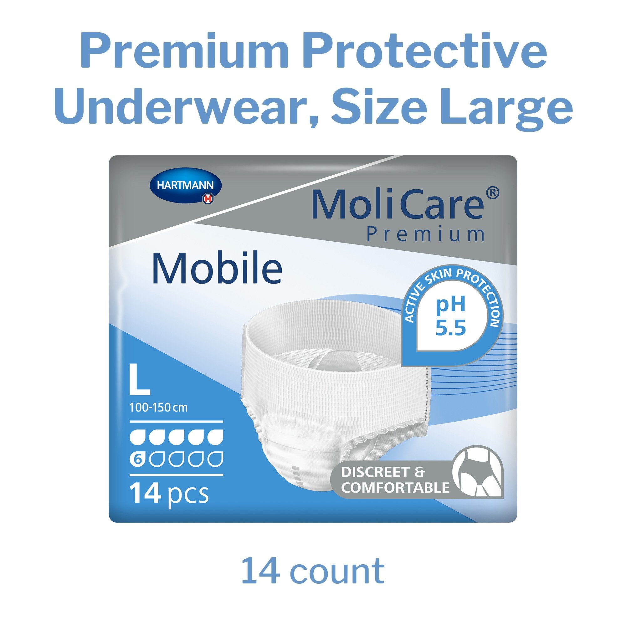 Unisex Adult Absorbent Underwear MoliCare Premium Mobile 6D Pull On with Tear Away Seams Large Disposable Moderate Absorbency, Packaging Type- Case