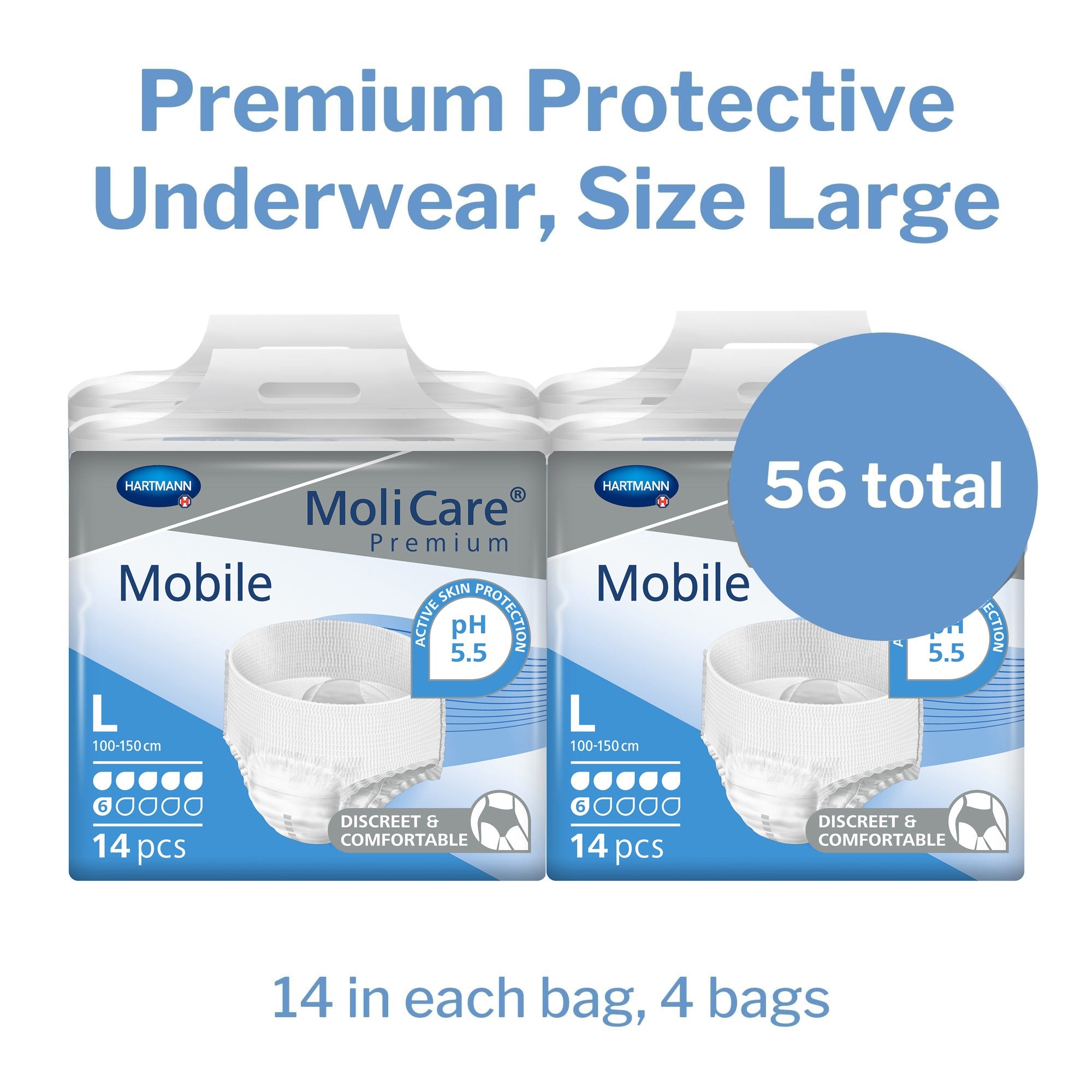 Unisex Adult Absorbent Underwear MoliCare Premium Mobile 6D Pull On with Tear Away Seams Large Disposable Moderate Absorbency, Packaging Type- Case