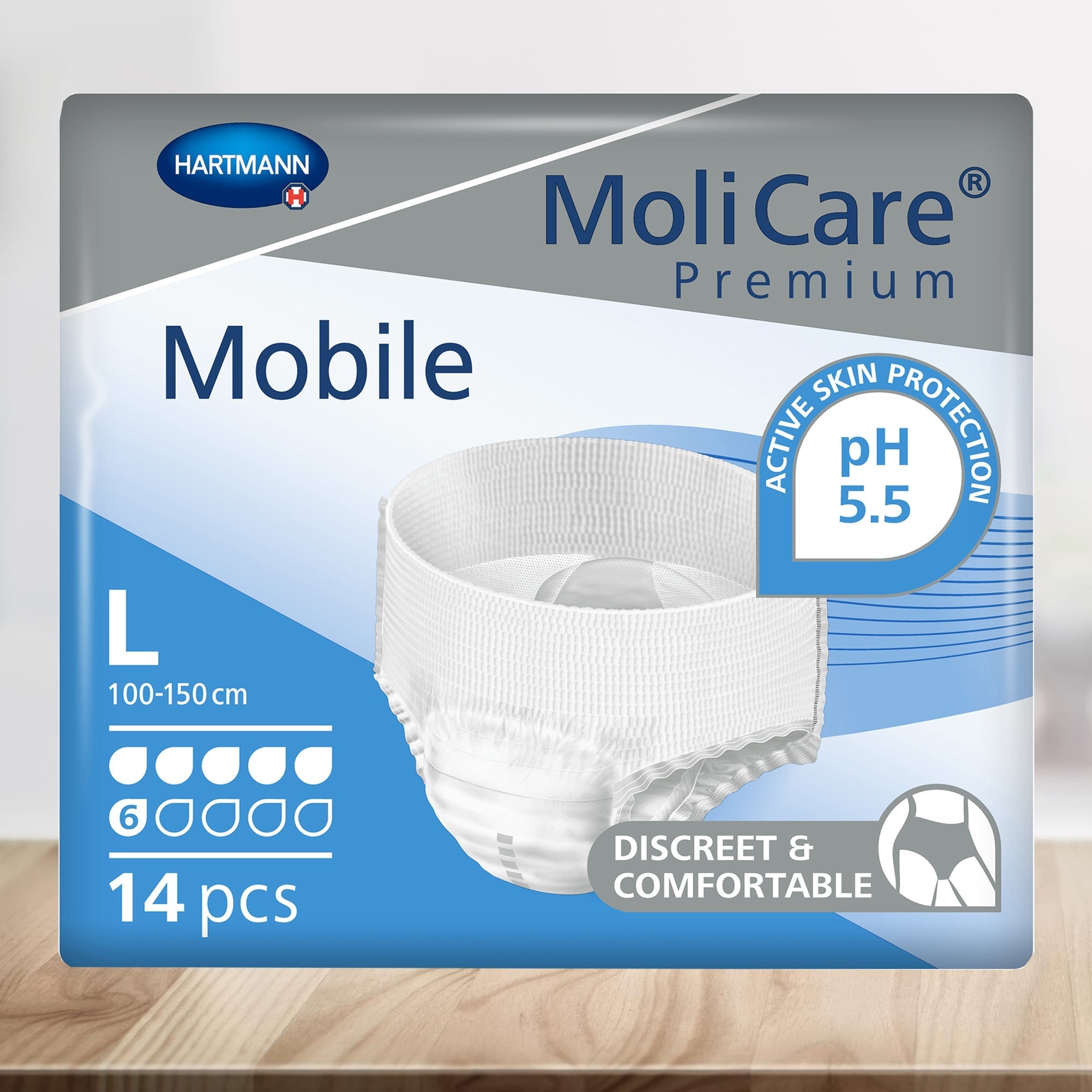 Unisex Adult Absorbent Underwear MoliCare Premium Mobile 6D Pull On with Tear Away Seams Large Disposable Moderate Absorbency, Packaging Type- Case