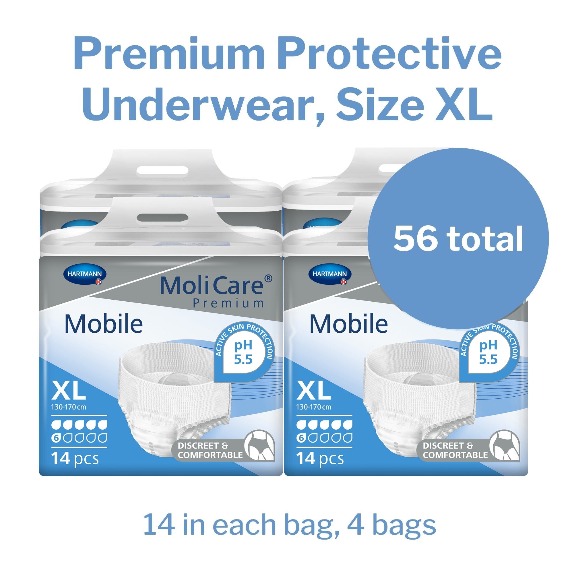 Unisex Adult Absorbent Underwear MoliCare Premium Mobile 6D Pull On with Tear Away Seams X-Large Disposable Moderate Absorbency, Packaging Type- Case