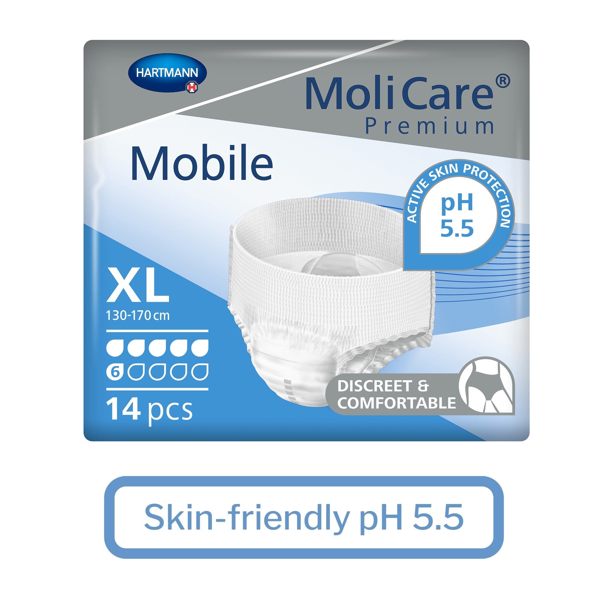 Unisex Adult Absorbent Underwear MoliCare Premium Mobile 6D Pull On with Tear Away Seams X-Large Disposable Moderate Absorbency, Packaging Type- Case
