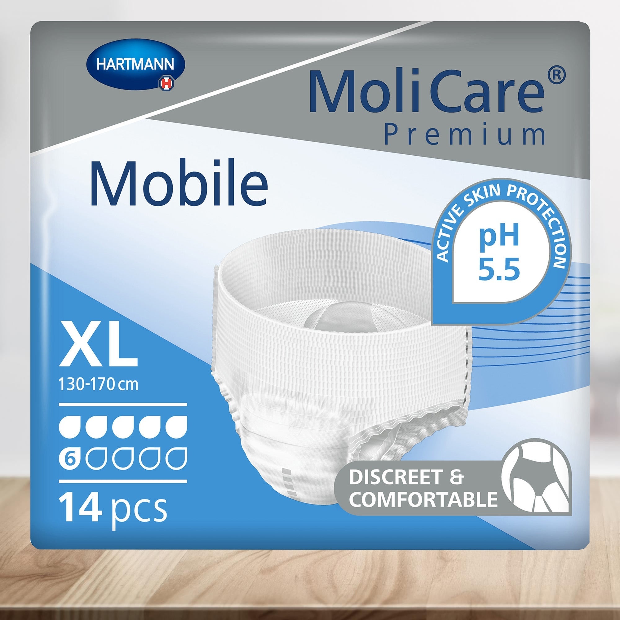 Unisex Adult Absorbent Underwear MoliCare Premium Mobile 6D Pull On with Tear Away Seams X-Large Disposable Moderate Absorbency, Packaging Type- Case