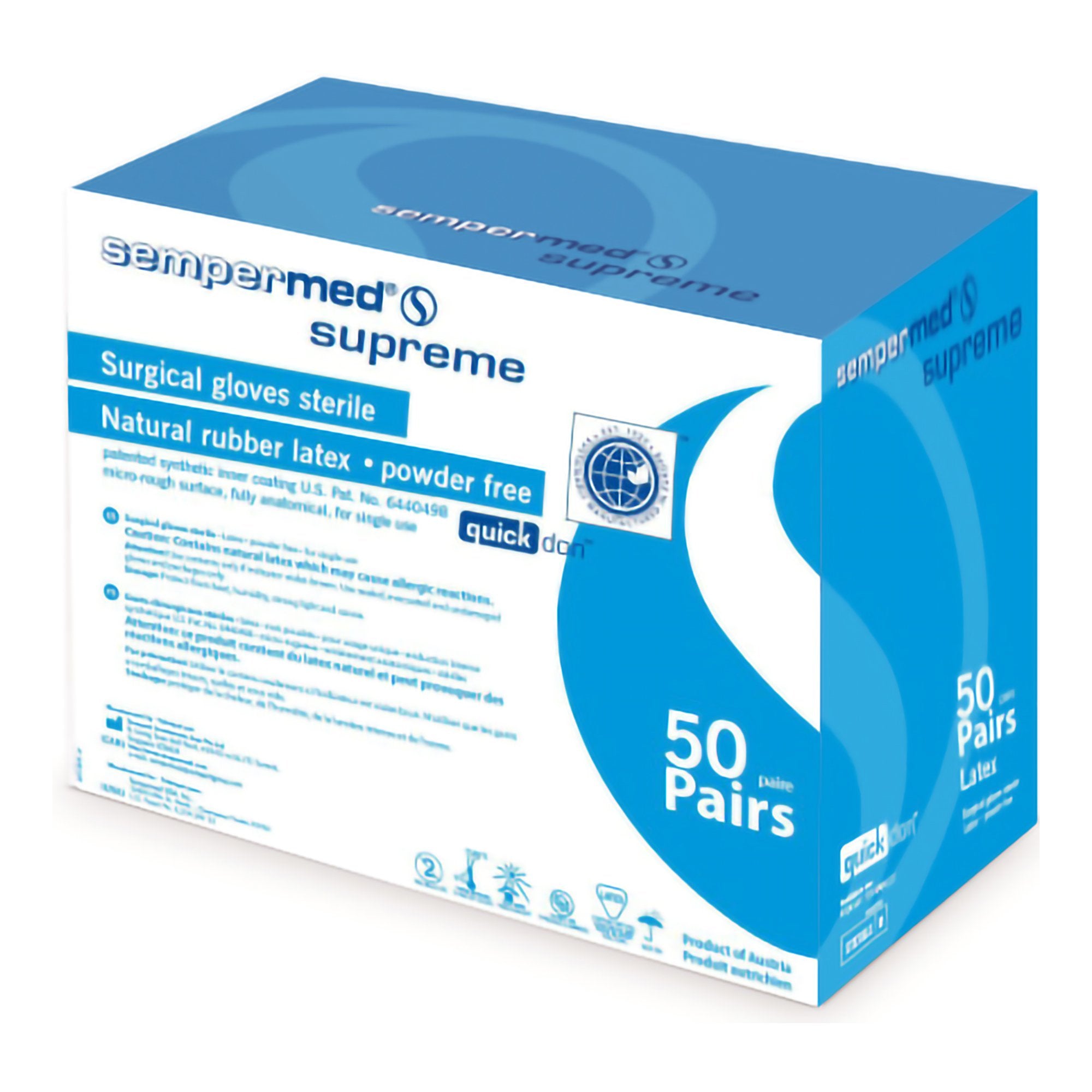 Surgical Glove Sempermed Supreme Size 7.5 Sterile Latex Standard Cuff Length Fully Textured Ivory Not Chemo Approved