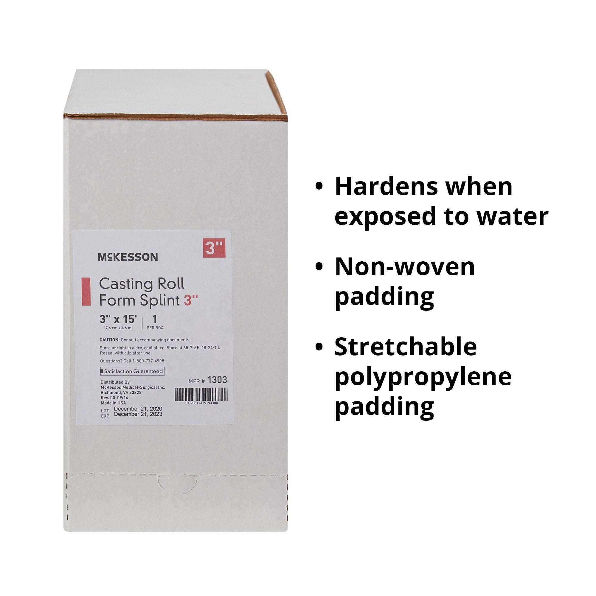Padded Splint Roll McKesson 3 Inch X 15 Foot Fiberglass White, Packaging Type- Box