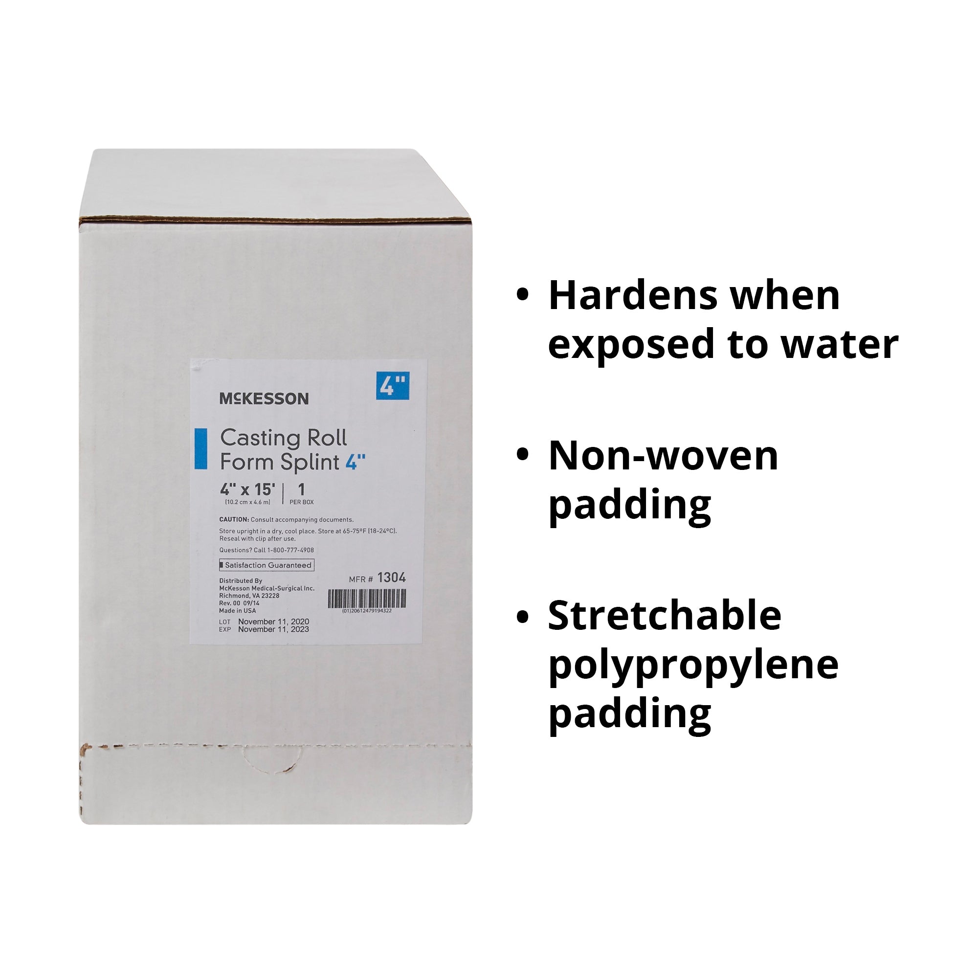 Padded Splint Roll McKesson 4 Inch X 15 Foot Fiberglass White, Packaging Type- Box