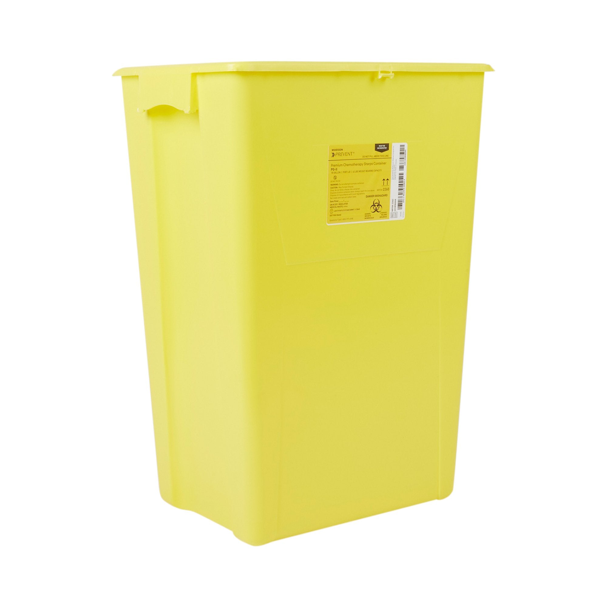 Chemotherapy Waste Container McKesson Prevent Yellow Base 24-3/5 H X 17-3/10 W X 13 L Inch Vertical Entry 18 Gallon,Packaging Type- Each