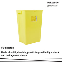 Chemotherapy Waste Container McKesson Prevent Yellow Base 24-3/5 H X 17-3/10 W X 13 L Inch Vertical Entry 18 Gallon,  Packaging Type- Case