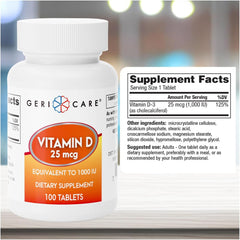 Vitamin Supplement Geri-Care® Vitamin D3 1,000 IU Strength Tablet 100 per Bottle
