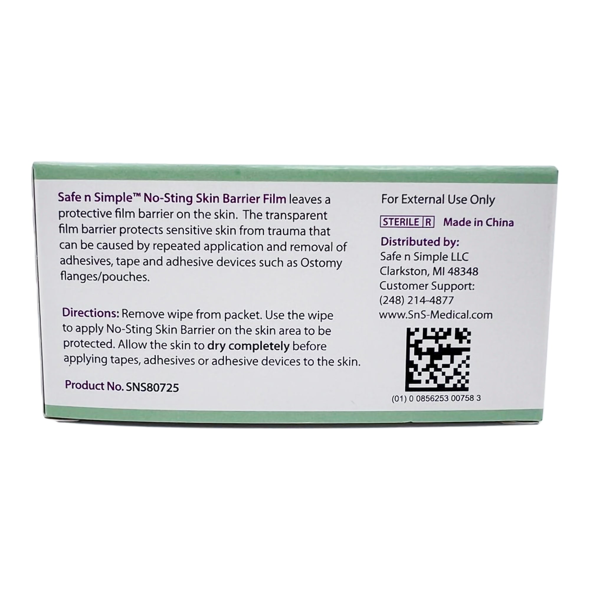 Skin Barrier Wipe Safe N Simple No-Sting 60% / 20% Strength Purified Water / Polyvinylpyrrolidone / Glycerin / Propylene Glycol Individual Packet Sterile